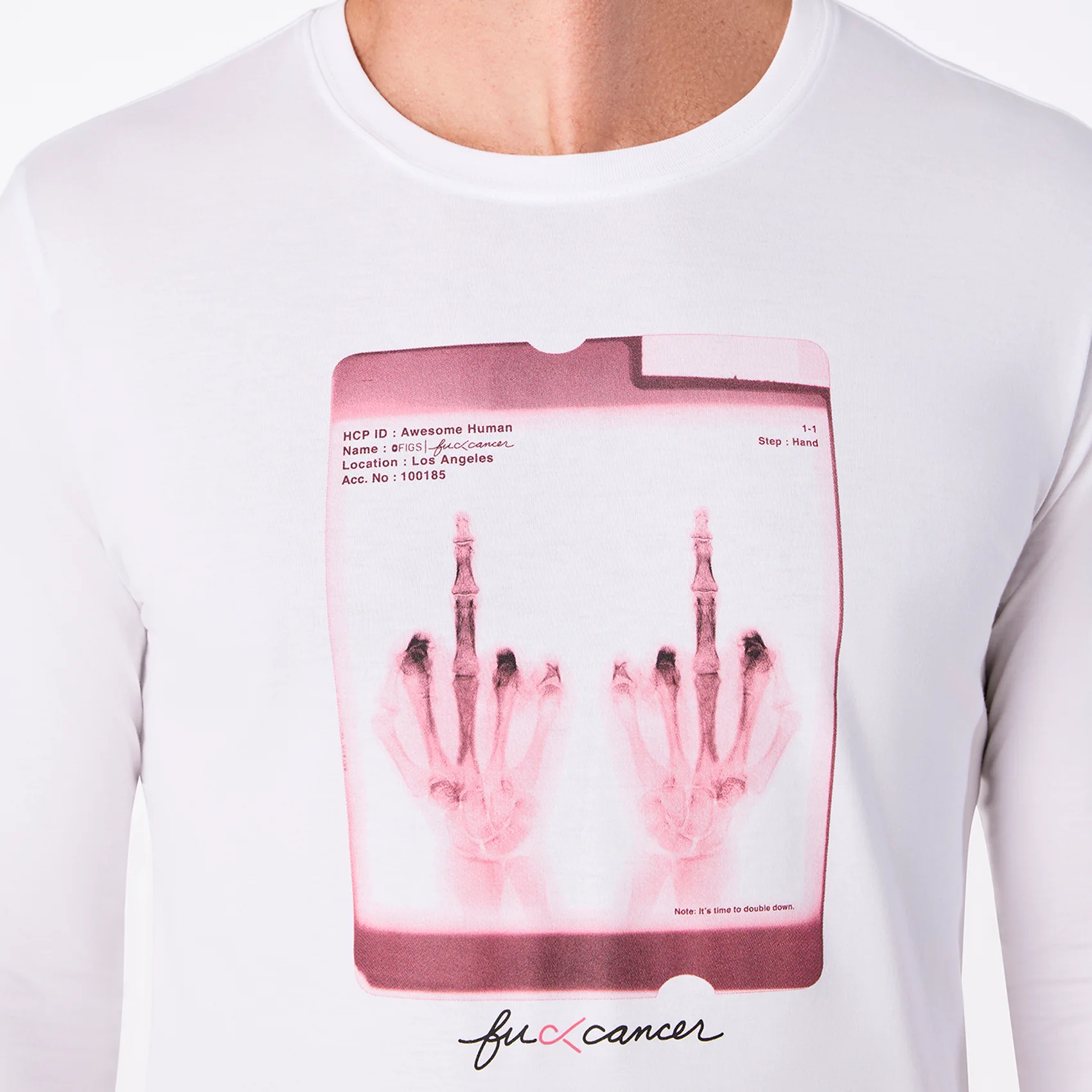 men's White BCA F Cancer X-Ray Supersoft - Longsleeve Underscrub - Image 2
