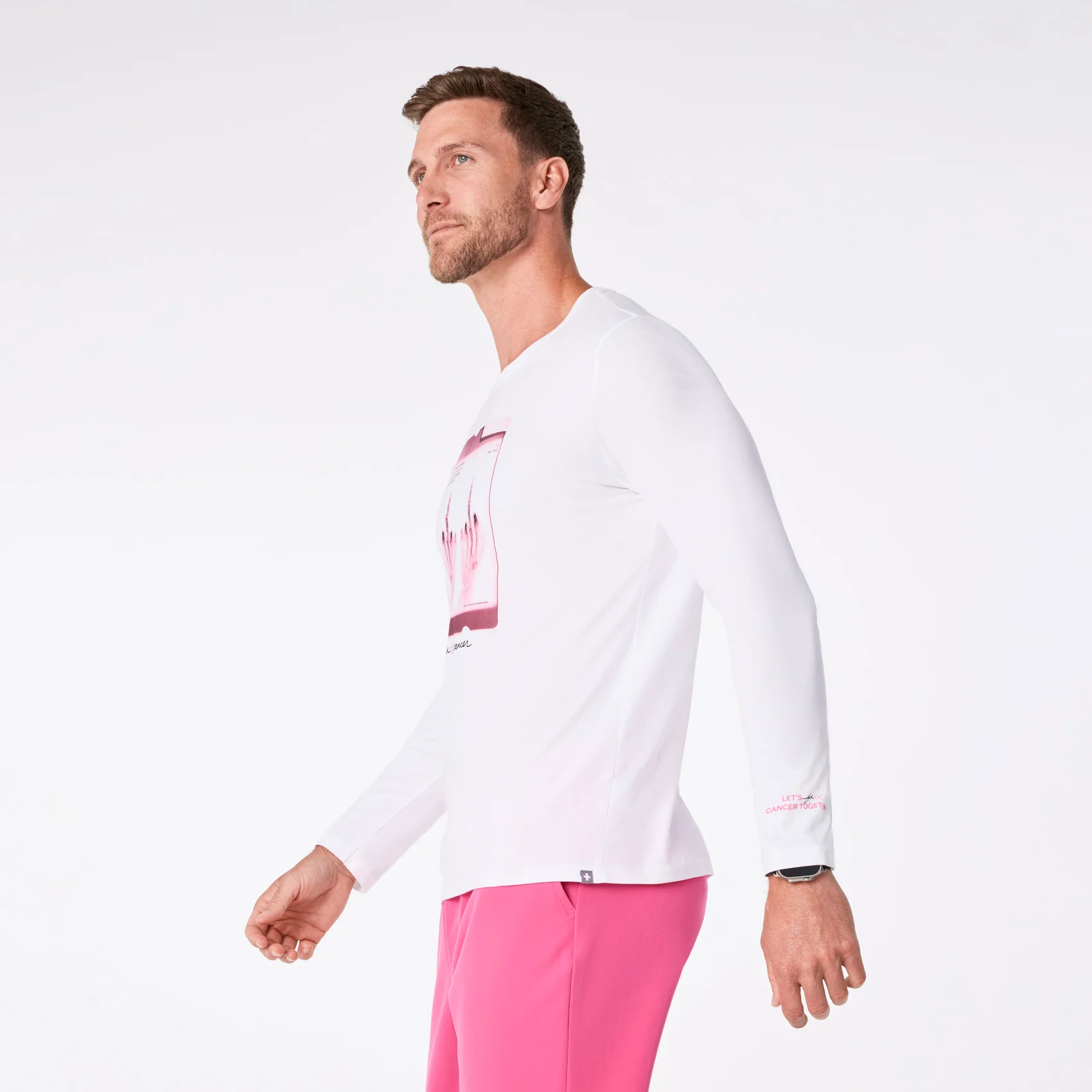 men's White BCA F Cancer X-Ray Supersoft - Longsleeve Underscrub - Image 4
