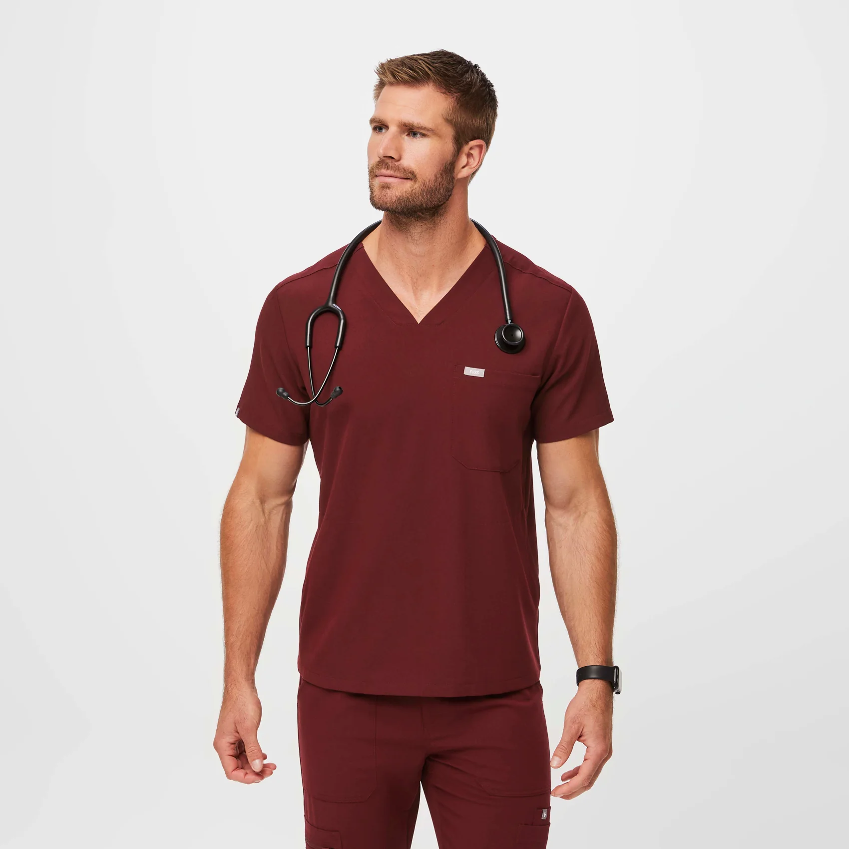 Men's Burgundy Chisec™ - Three-Pocket Scrub Top