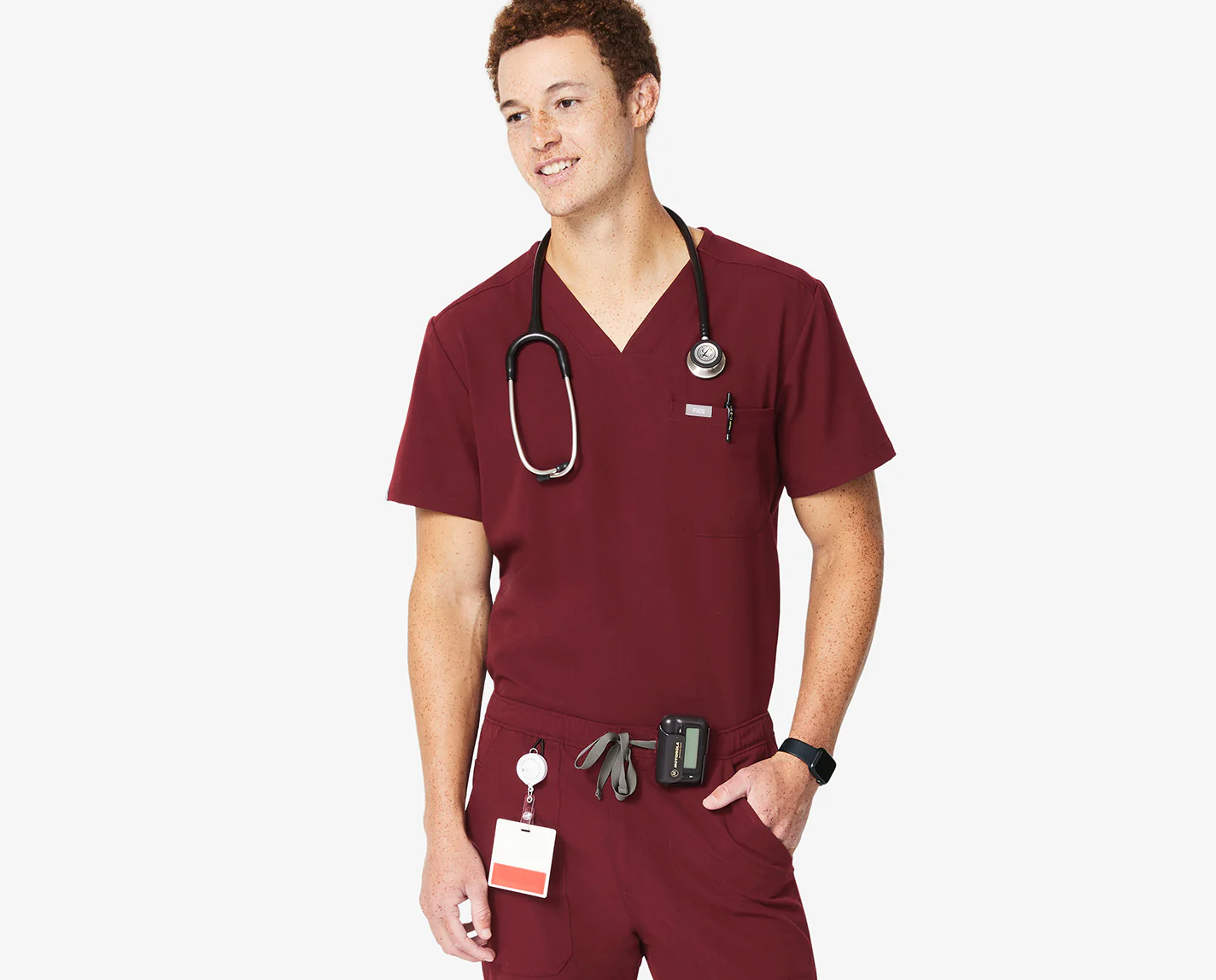 Men's Burgundy Chisec™ - Three-Pocket Scrub Top - Image 7