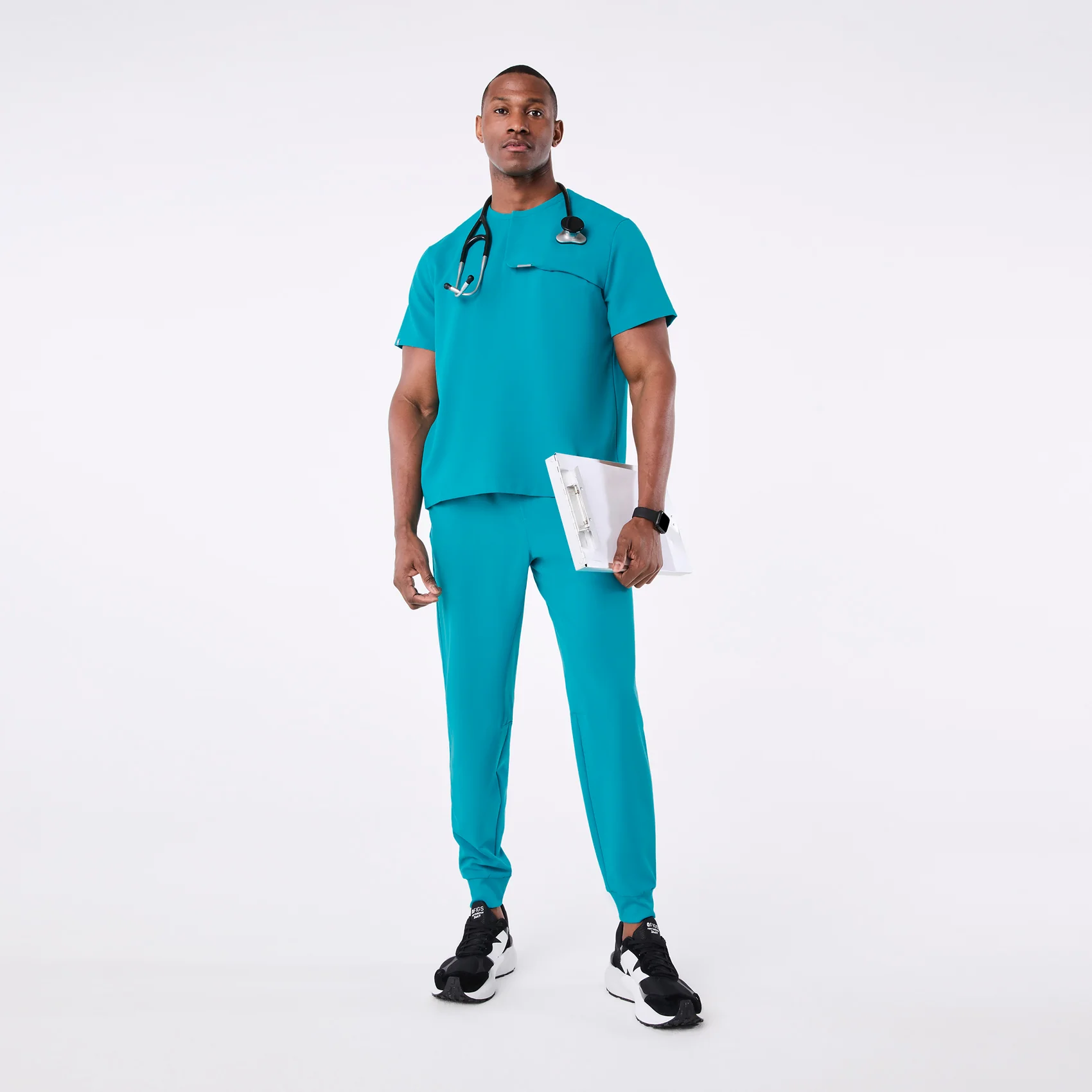 men's Teal Corfield - Henley Scrub Top - Image 2