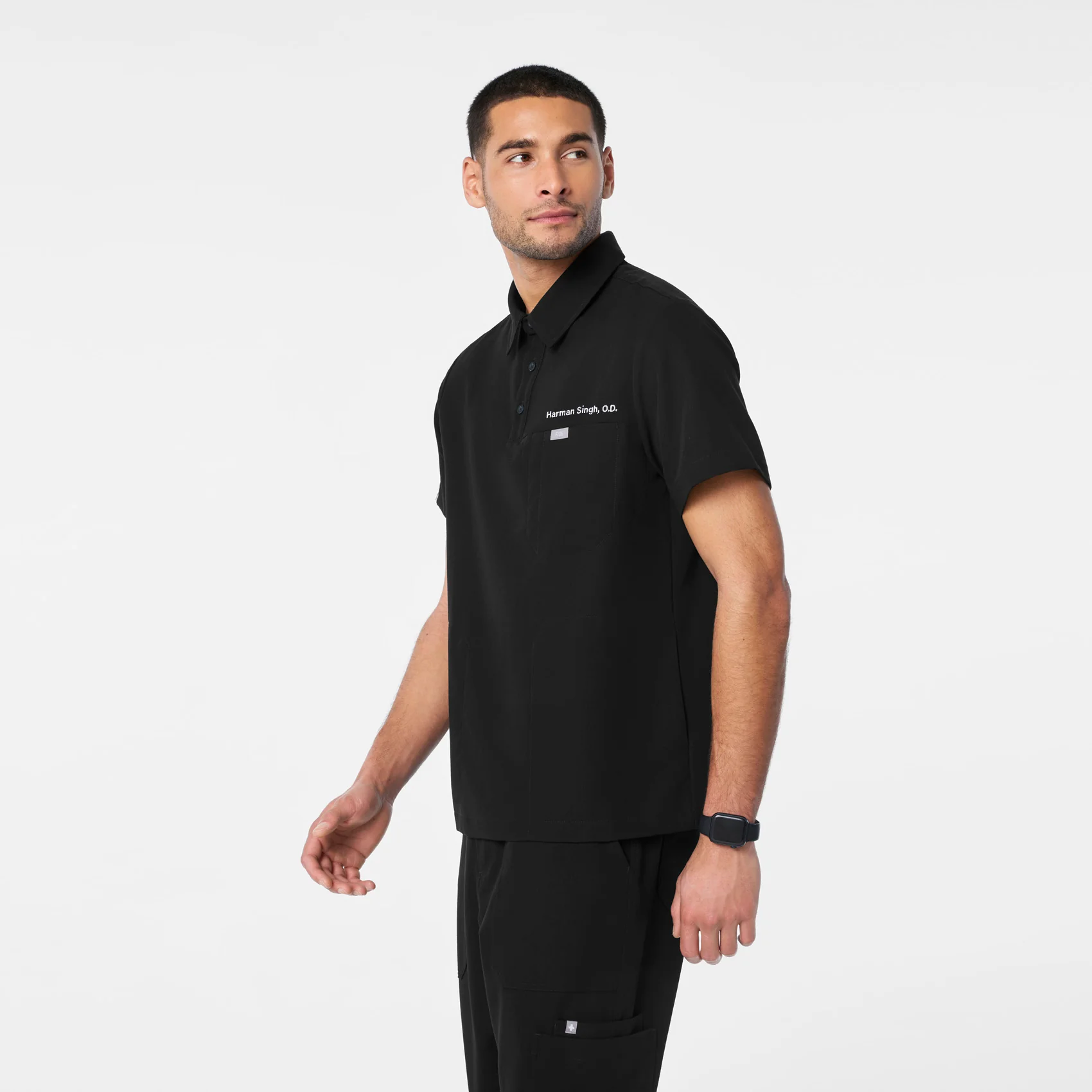men's Black Eugene Polo - Scrub Top - Image 3