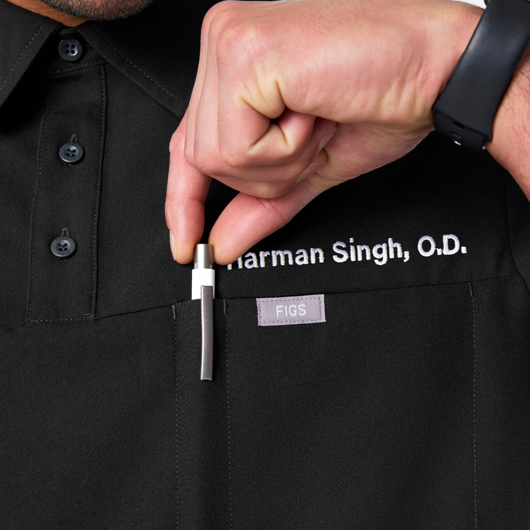 men's Black Eugene Polo - Scrub Top - Image 6