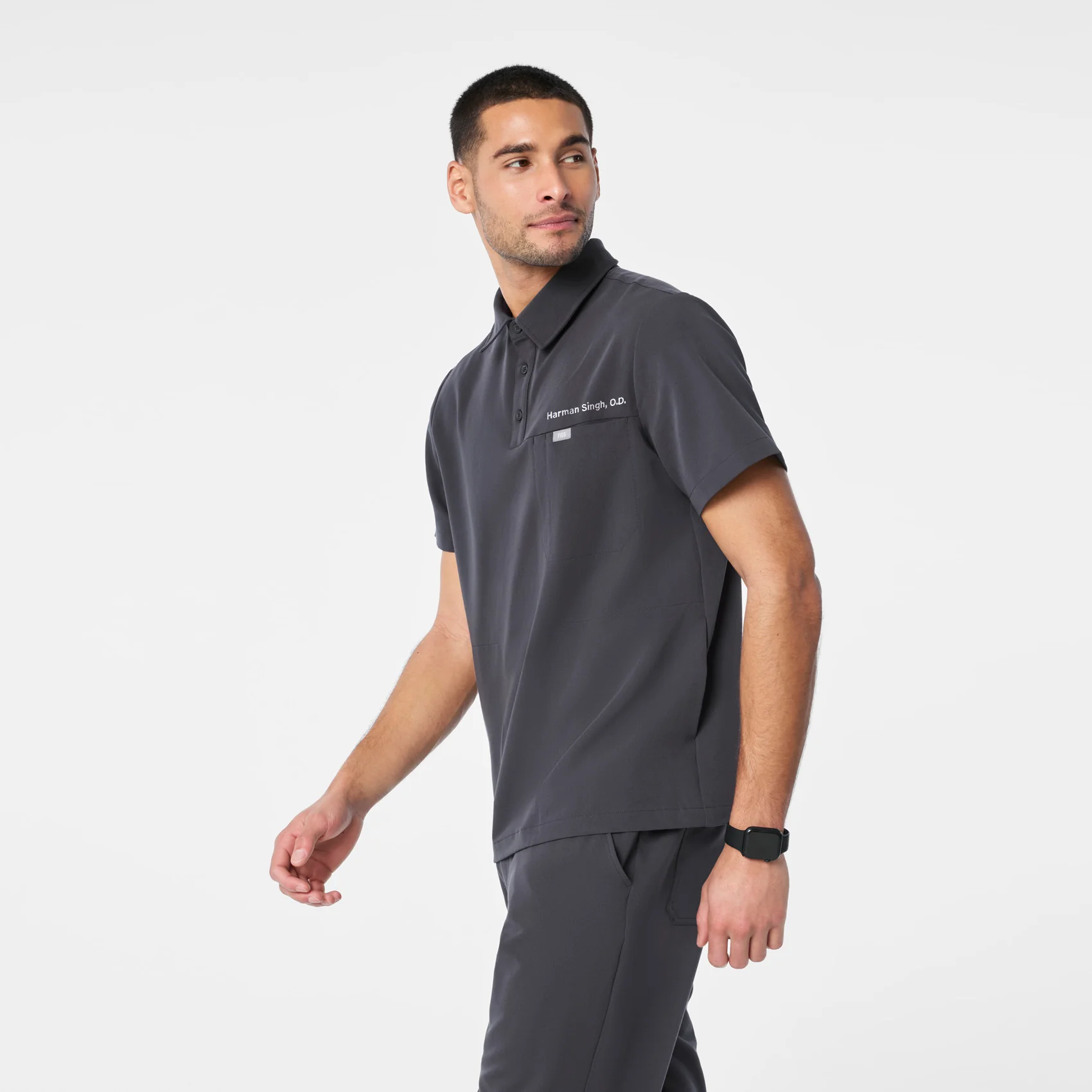 men's Charcoal Eugene Polo - Scrub Top - Image 3