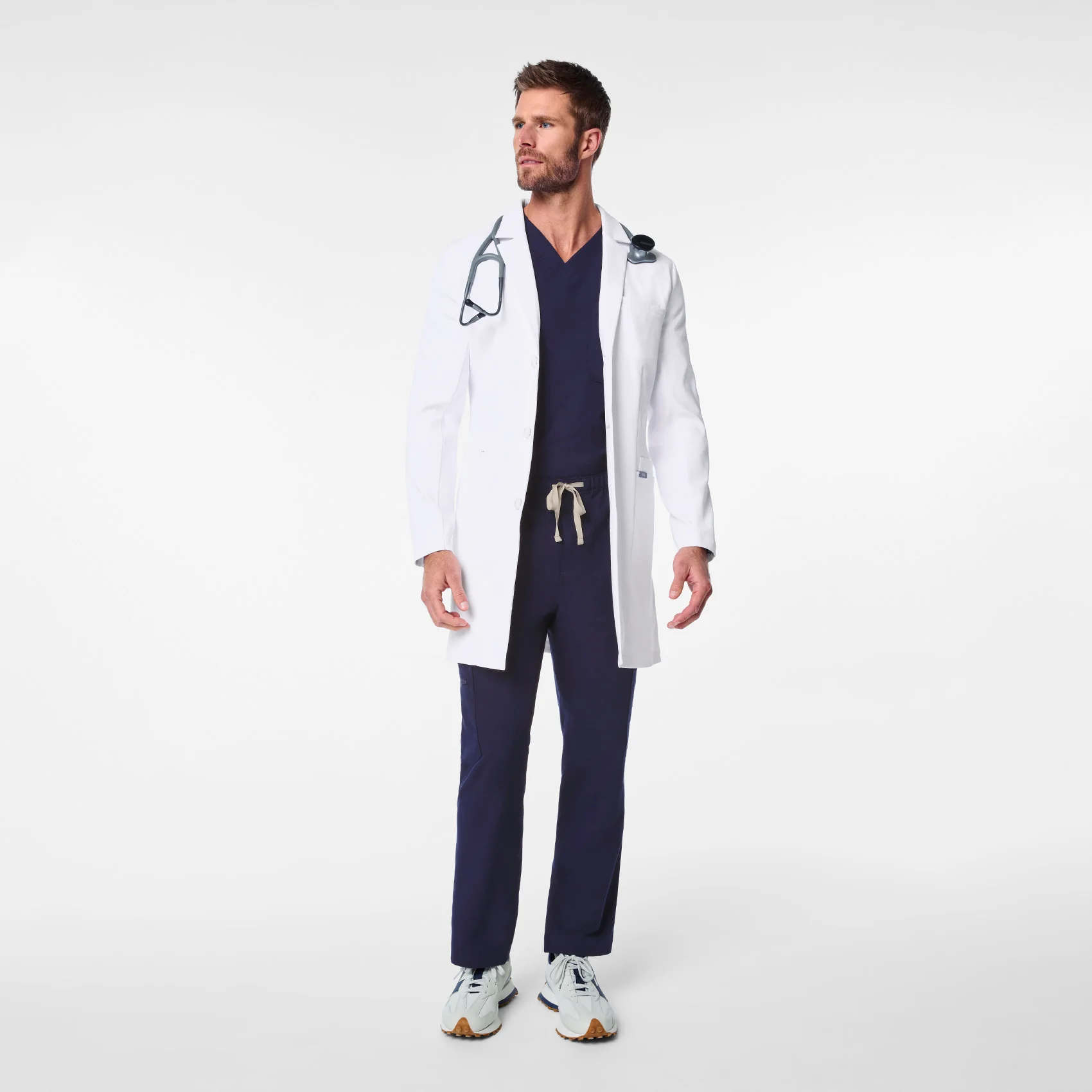 men's White Harlem - Slim Long Lab Coat - Image 2