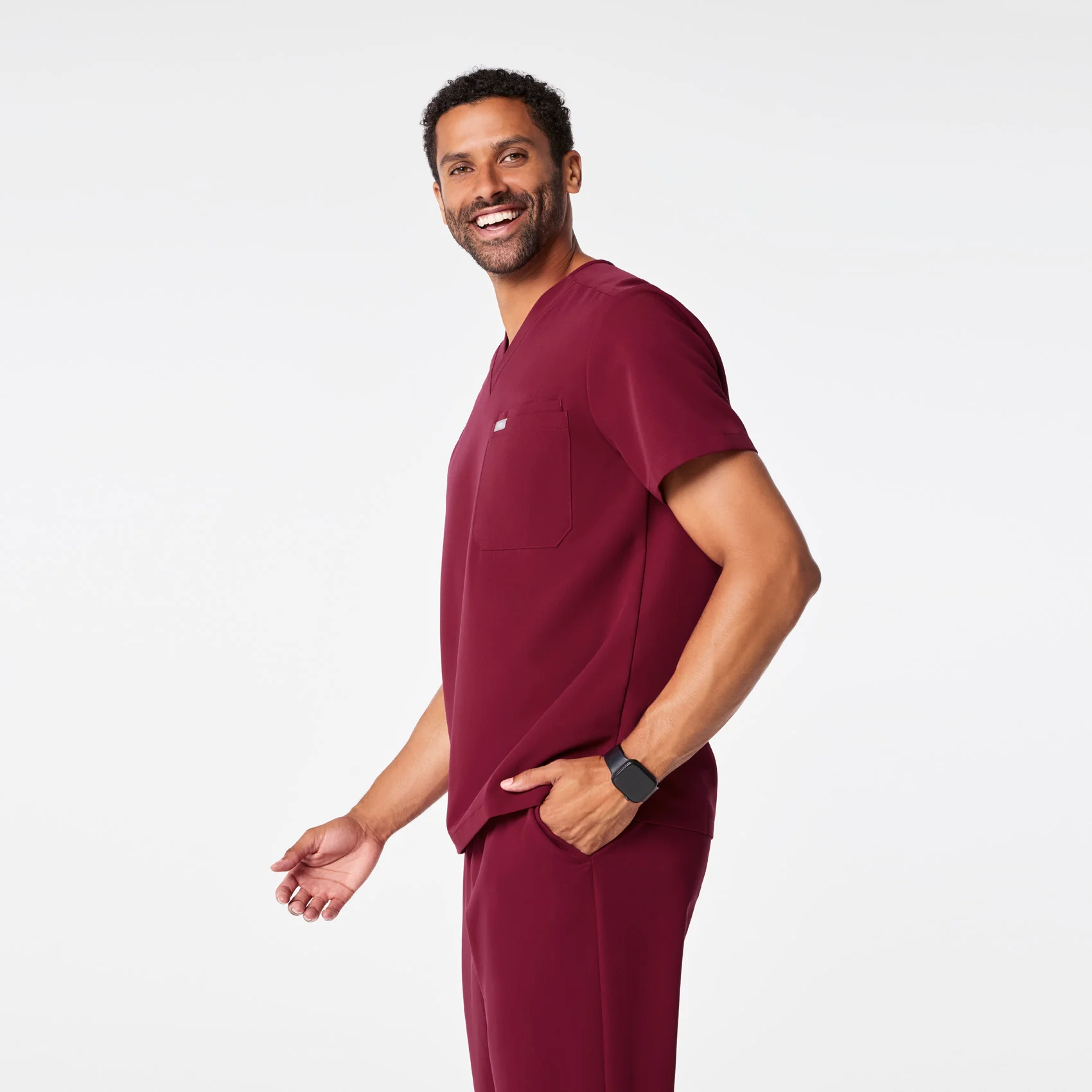 men's Deep Cranberry Leon - Three-Pocket Scrub Top⢠- Image 3