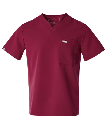 men's Deep Cranberry Leon - Three-Pocket Scrub Top⢠- Image 9