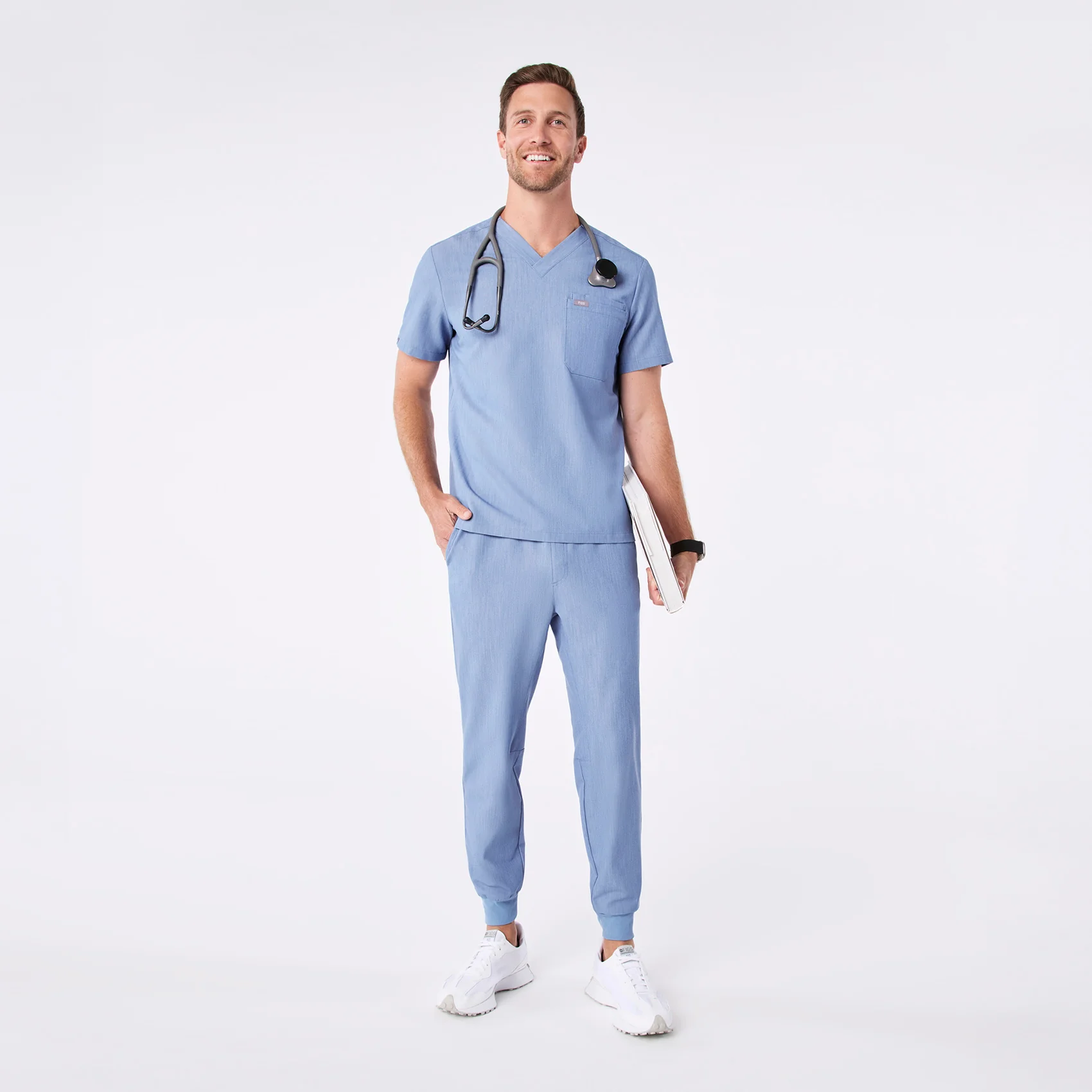 men's Heather Indigo Leon - Three-Pocket Scrub Top⢠- Image 2