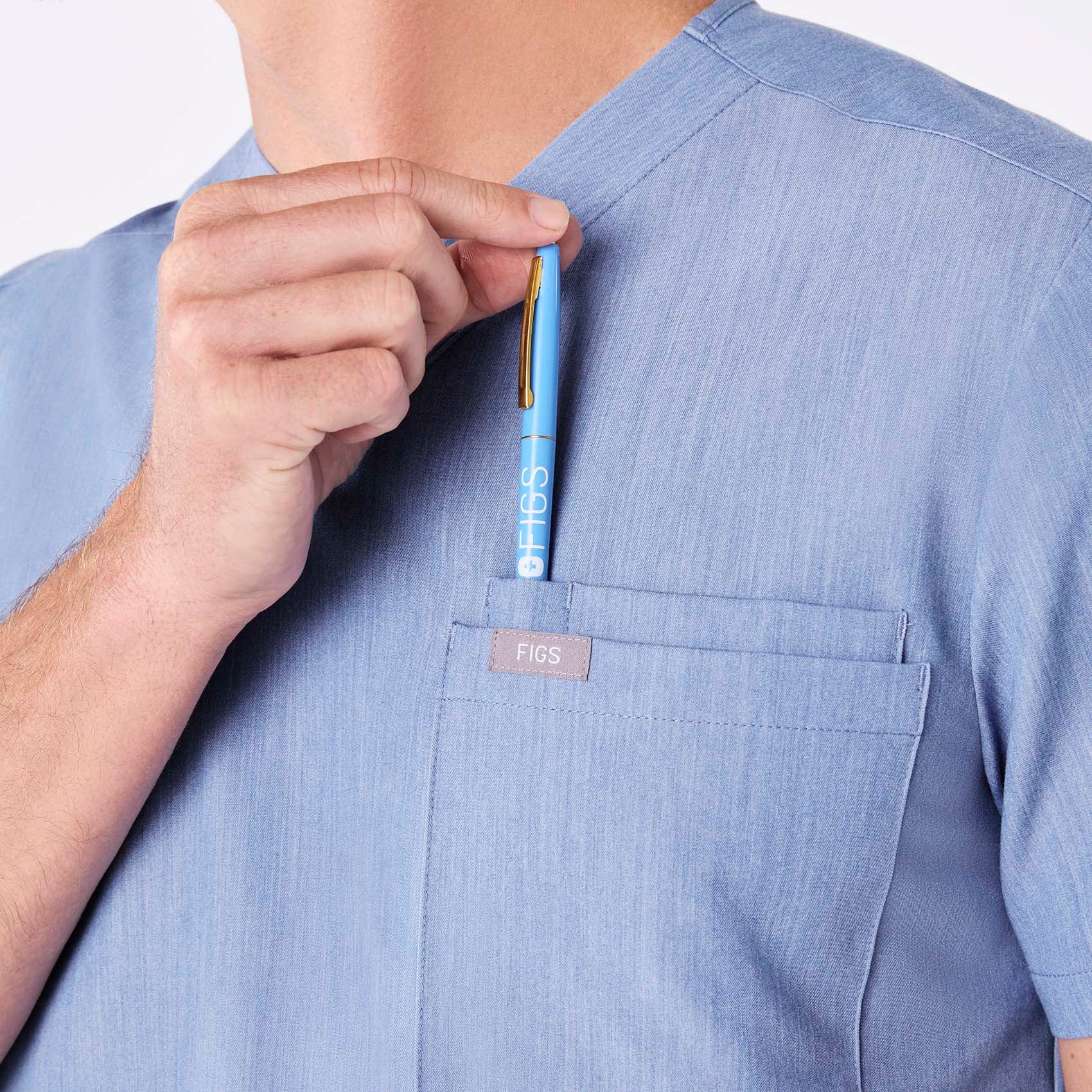 men's Heather Indigo Leon - Three-Pocket Scrub Top⢠- Image 7
