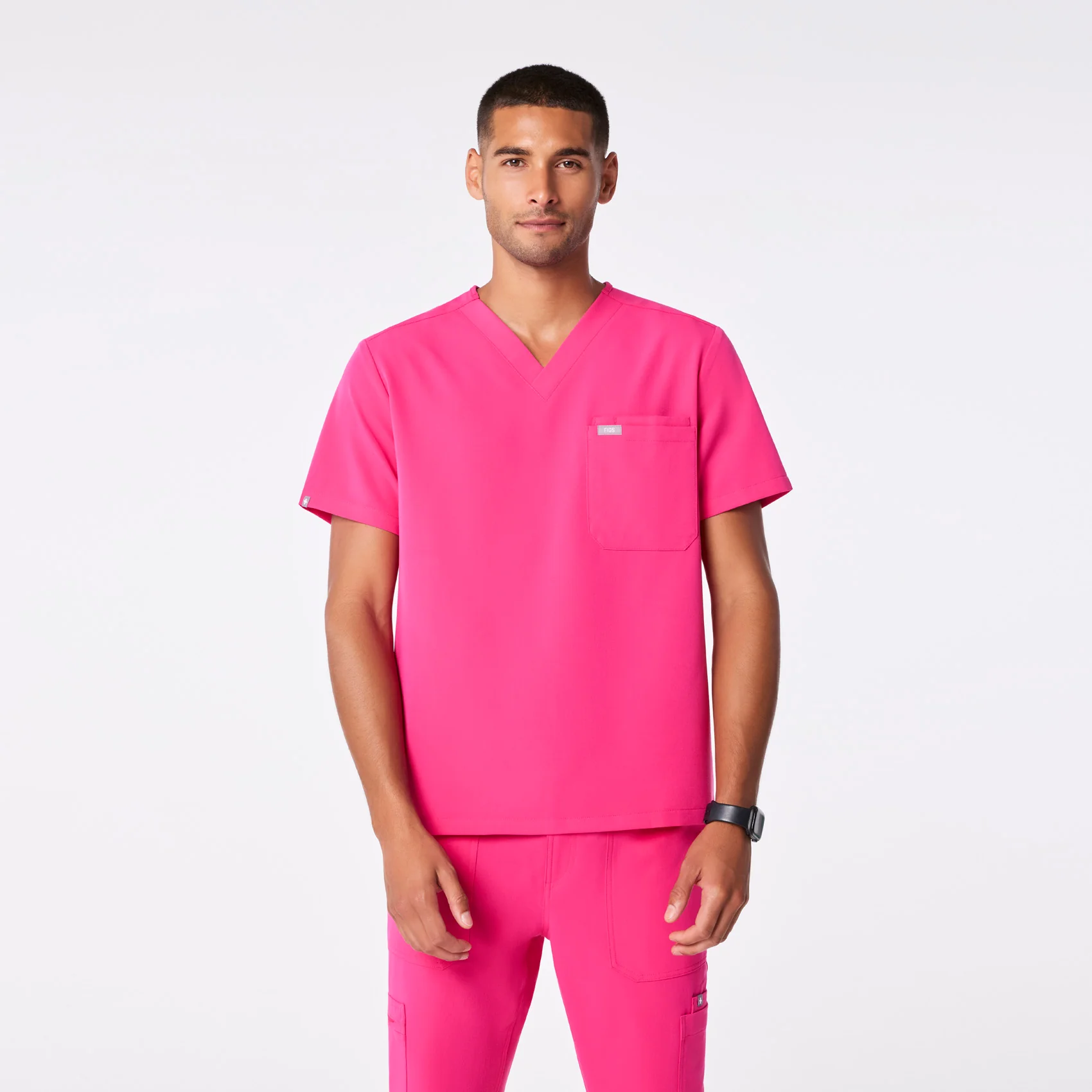 men's Shocking Pink Leon - Three-Pocket Scrub Top™