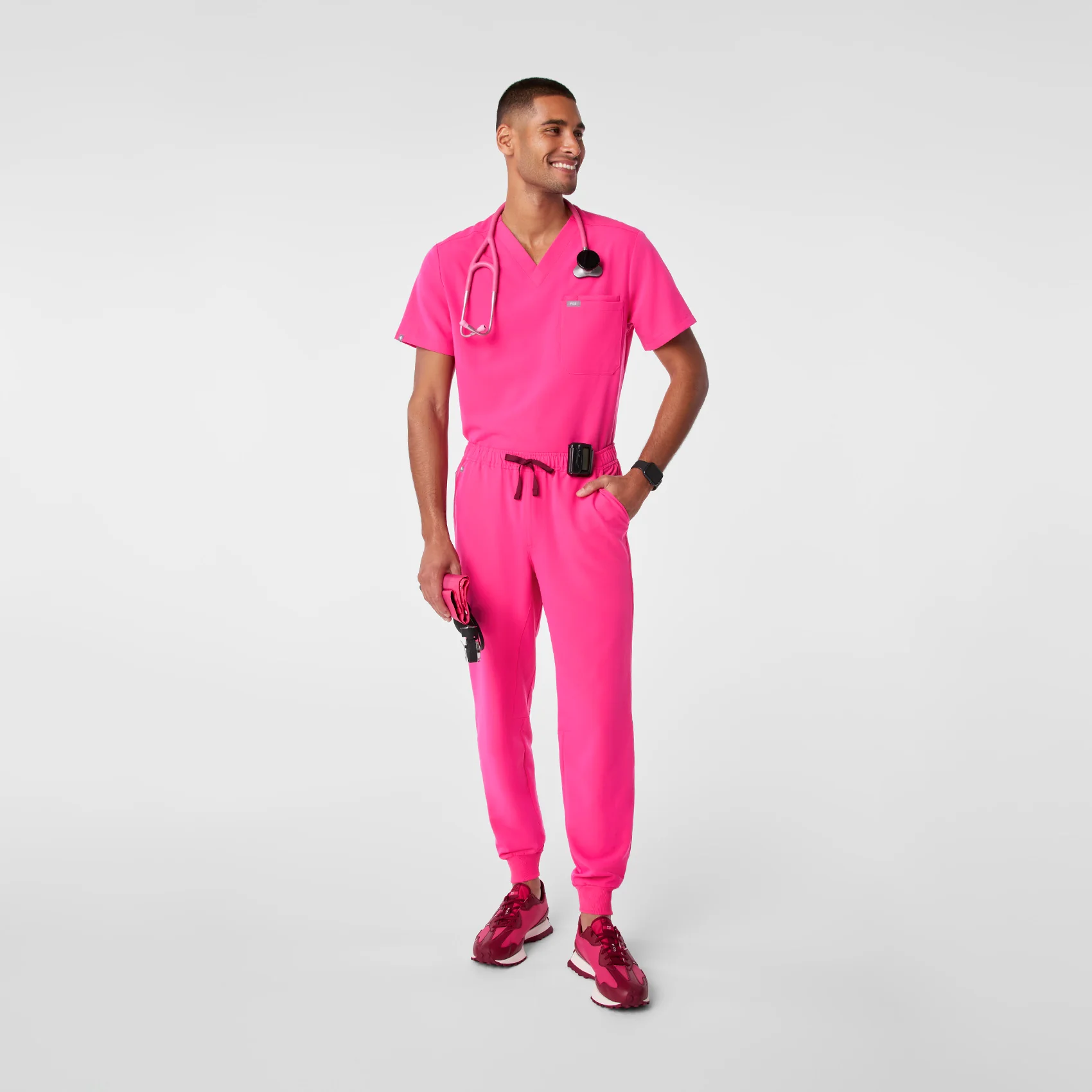 men's Shocking Pink Leon - Three-Pocket Scrub Top™ - Image 2