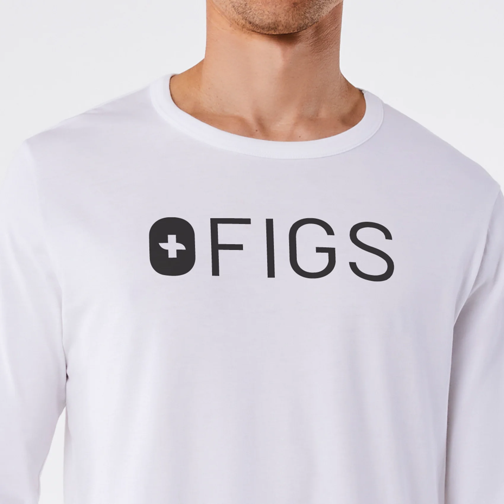 men's Bright White FIGS Logo - Supersoft Longsleeve Underscrub - Image 2