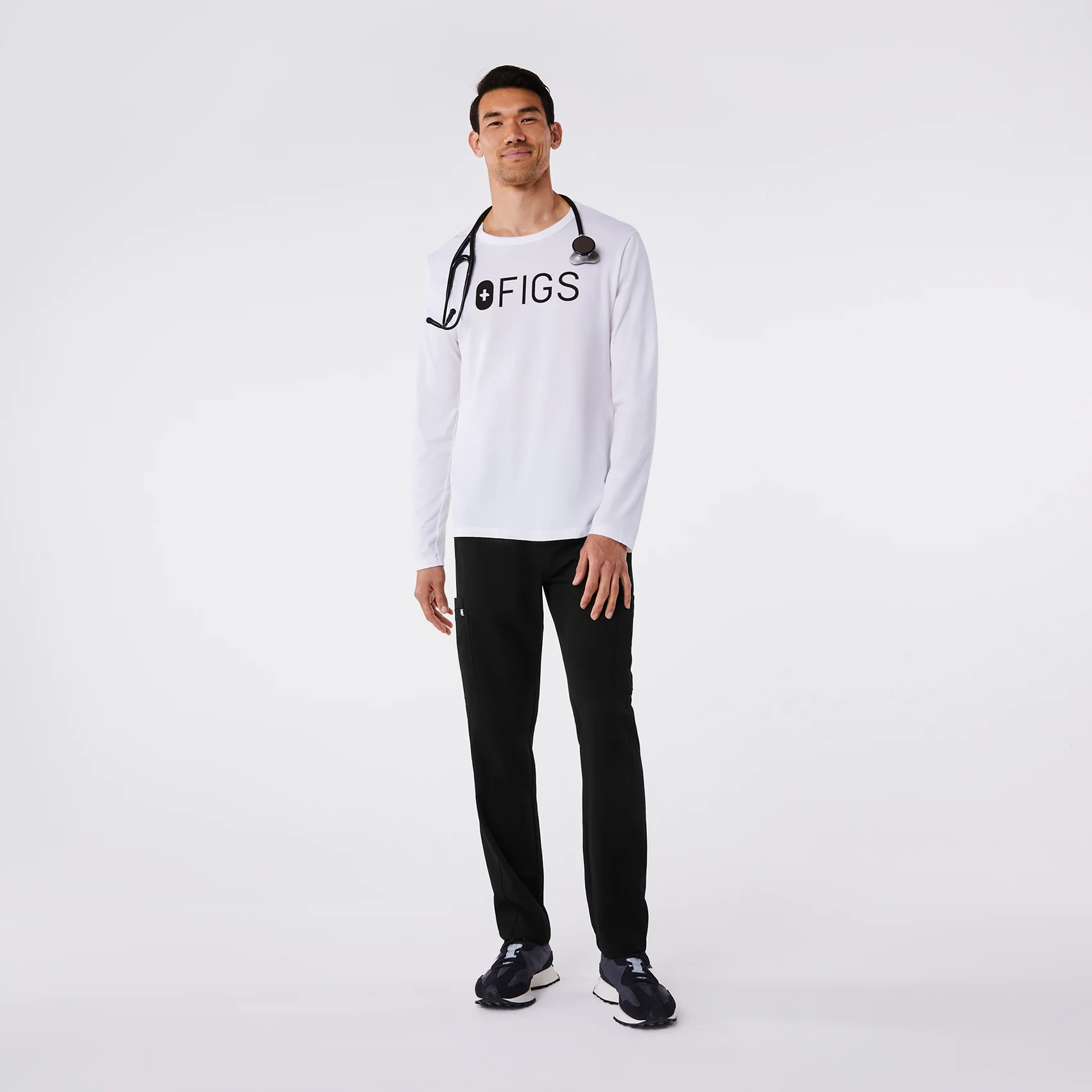 men's Bright White FIGS Logo - Supersoft Longsleeve Underscrub - Image 3