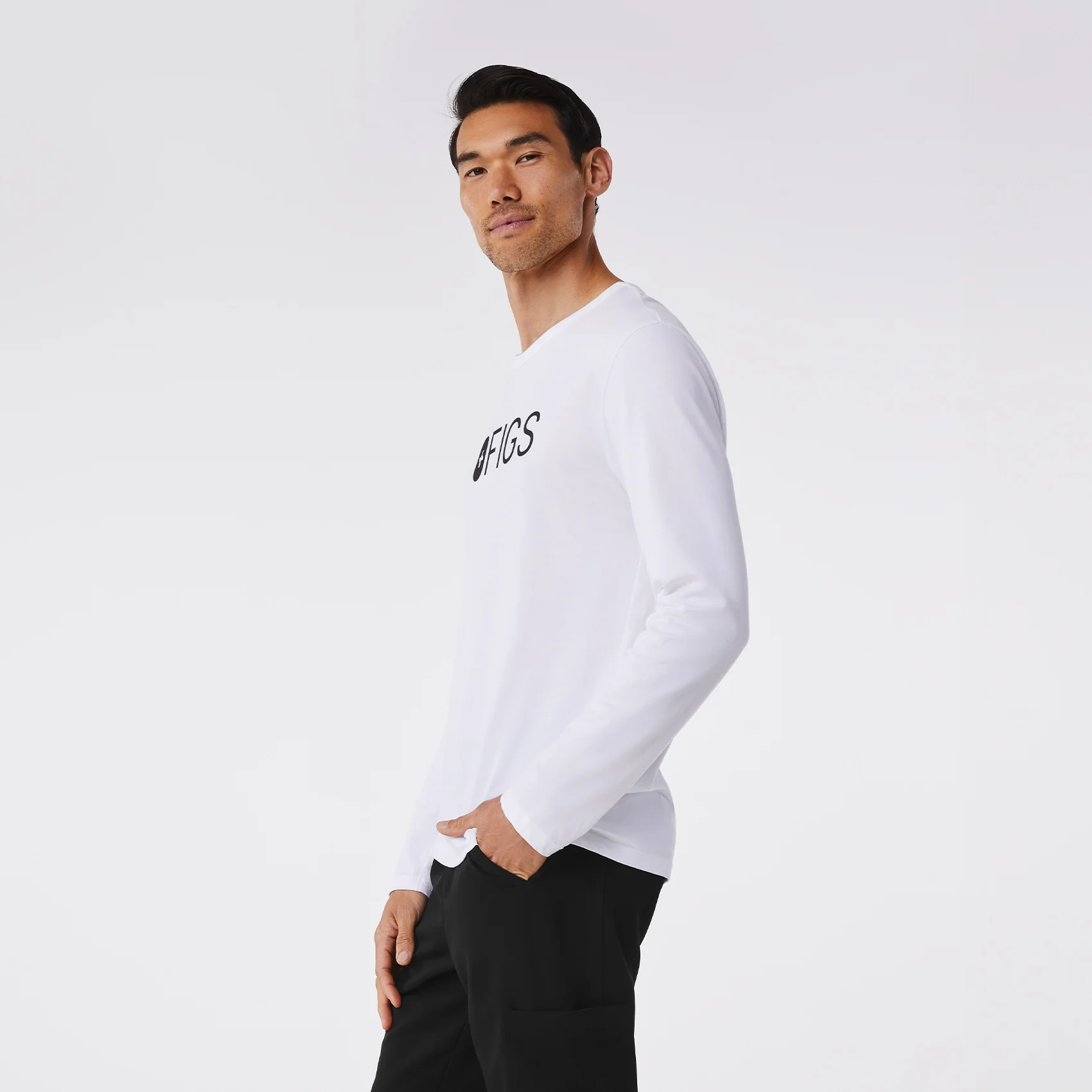 men's Bright White FIGS Logo - Supersoft Longsleeve Underscrub - Image 4