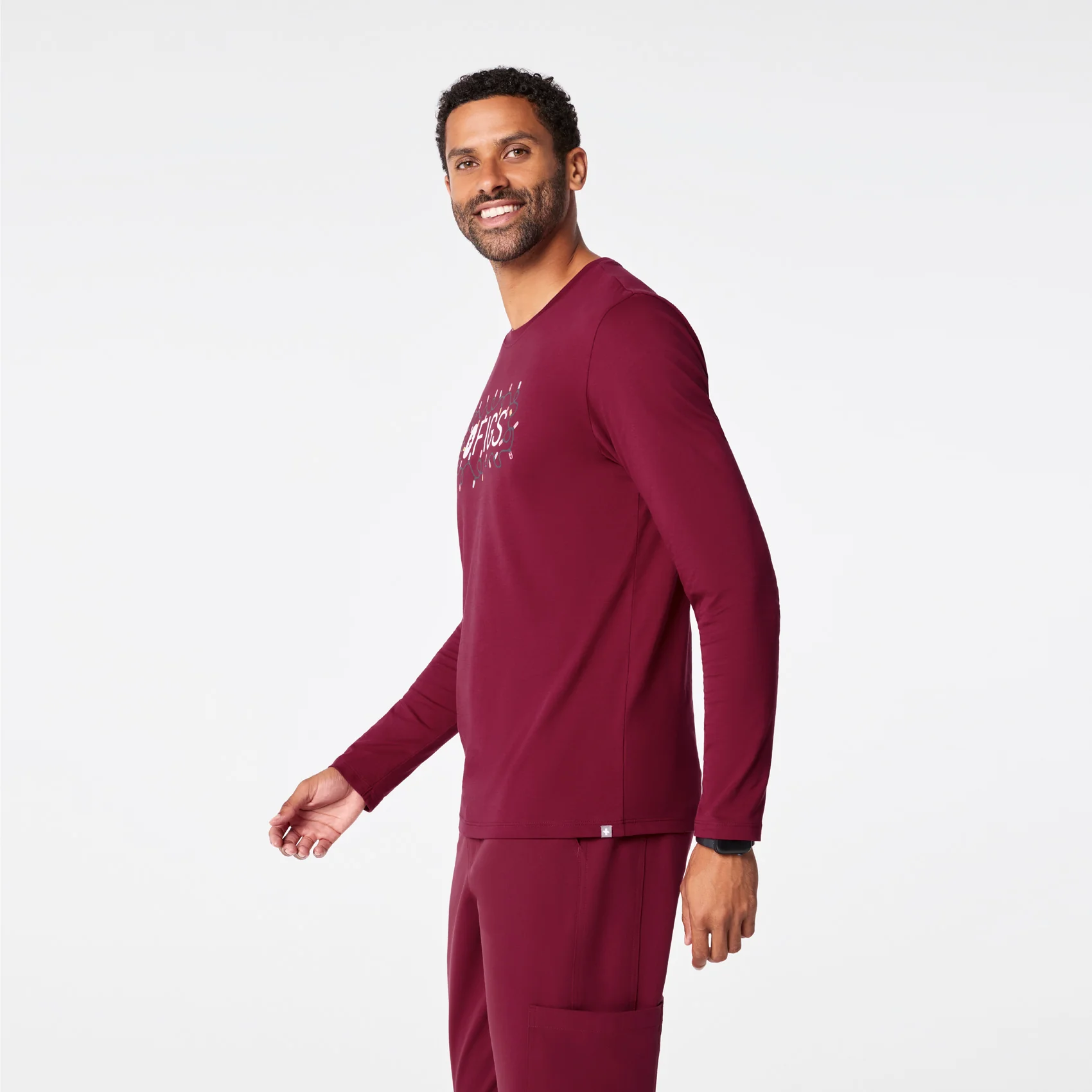 men's Deep Cranberry FIGS Logo Supersoft - Longsleeve Underscrub - Image 5
