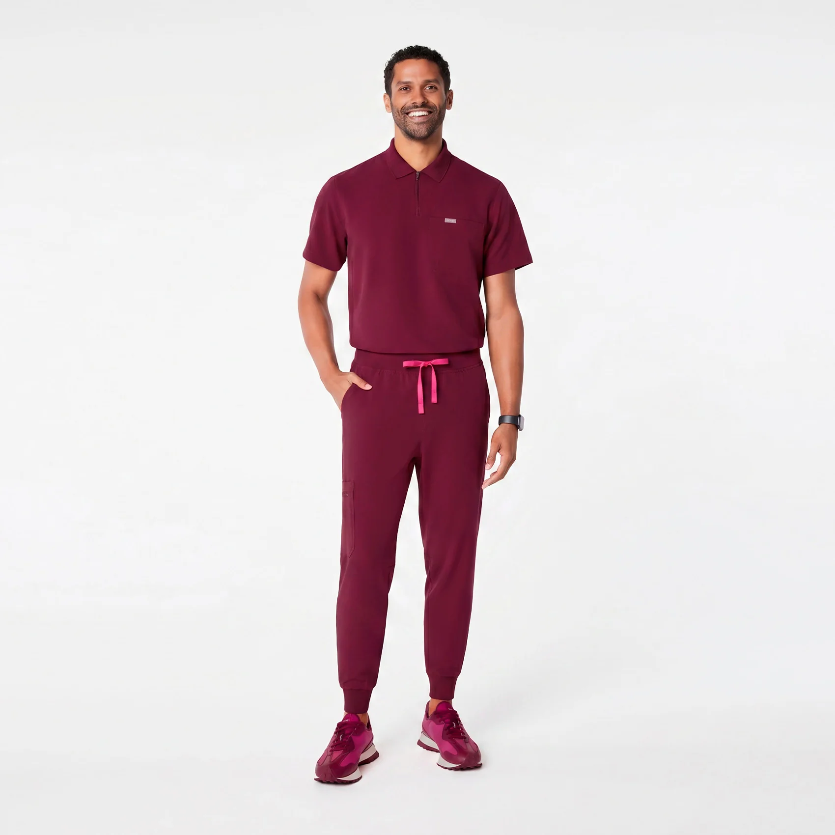 men's Deep Cranberry Jasper Polo - Scrub Top - Image 2