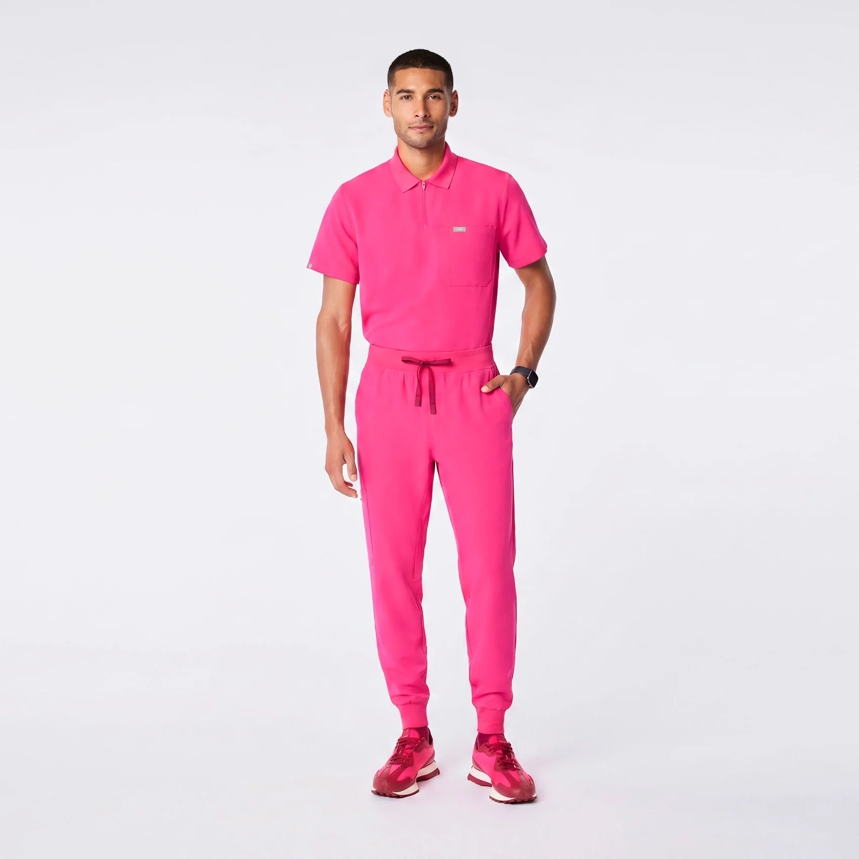 men's Shocking Pink Jasper Polo - Scrub Top - Image 2