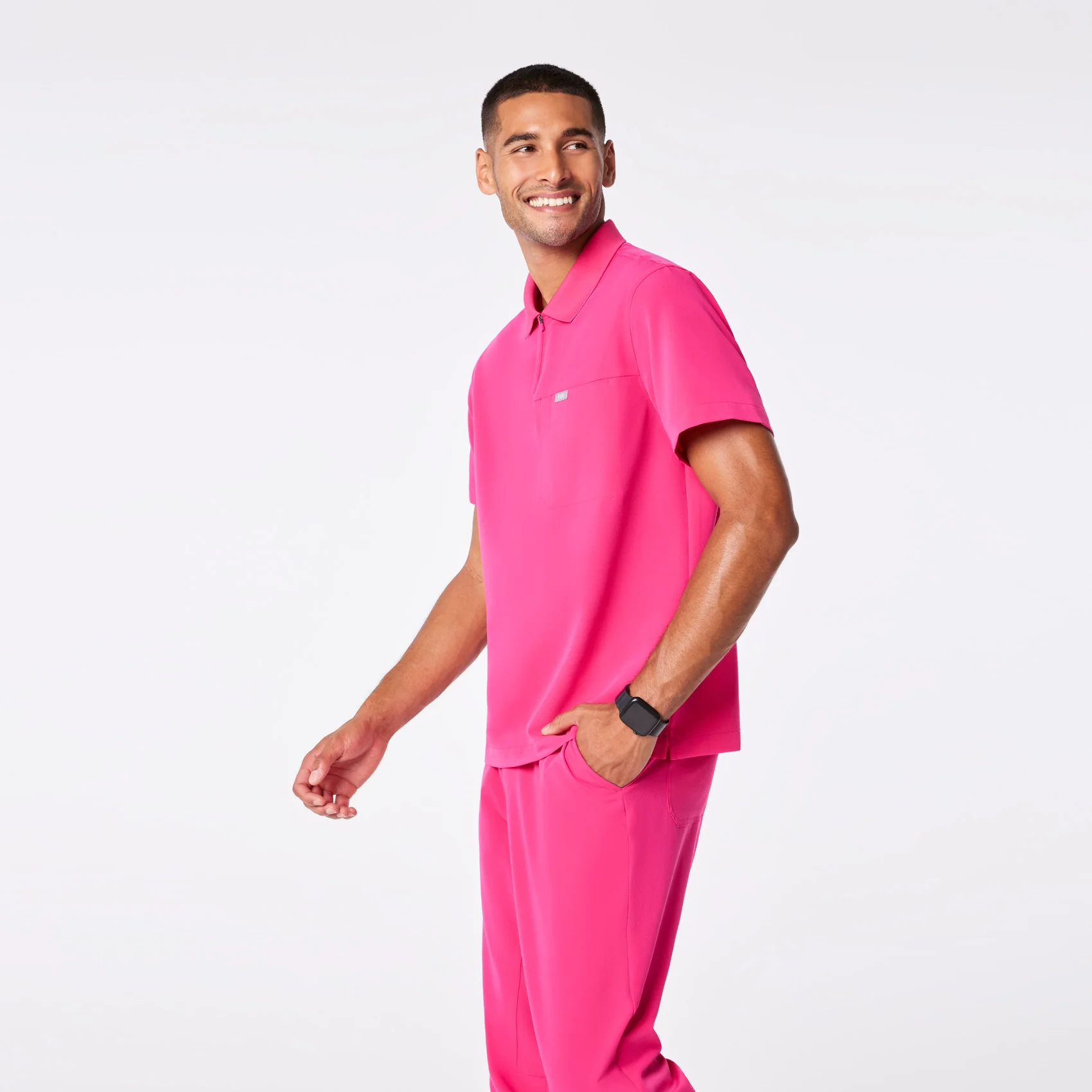 men's Shocking Pink Jasper Polo - Scrub Top - Image 3