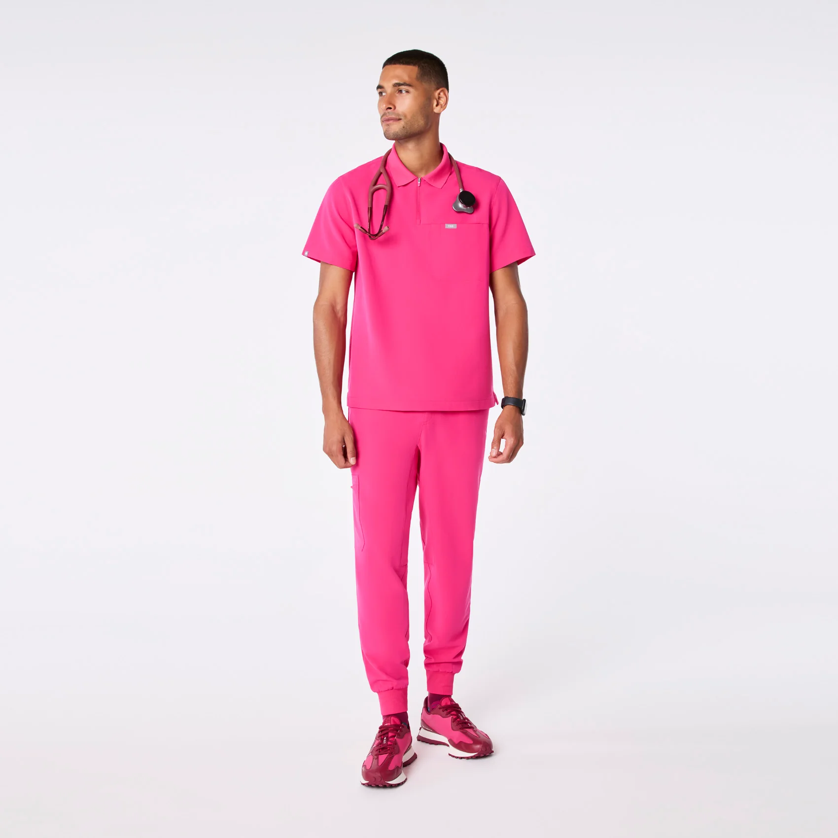 men's Shocking Pink Jasper Polo - Scrub Top - Image 4