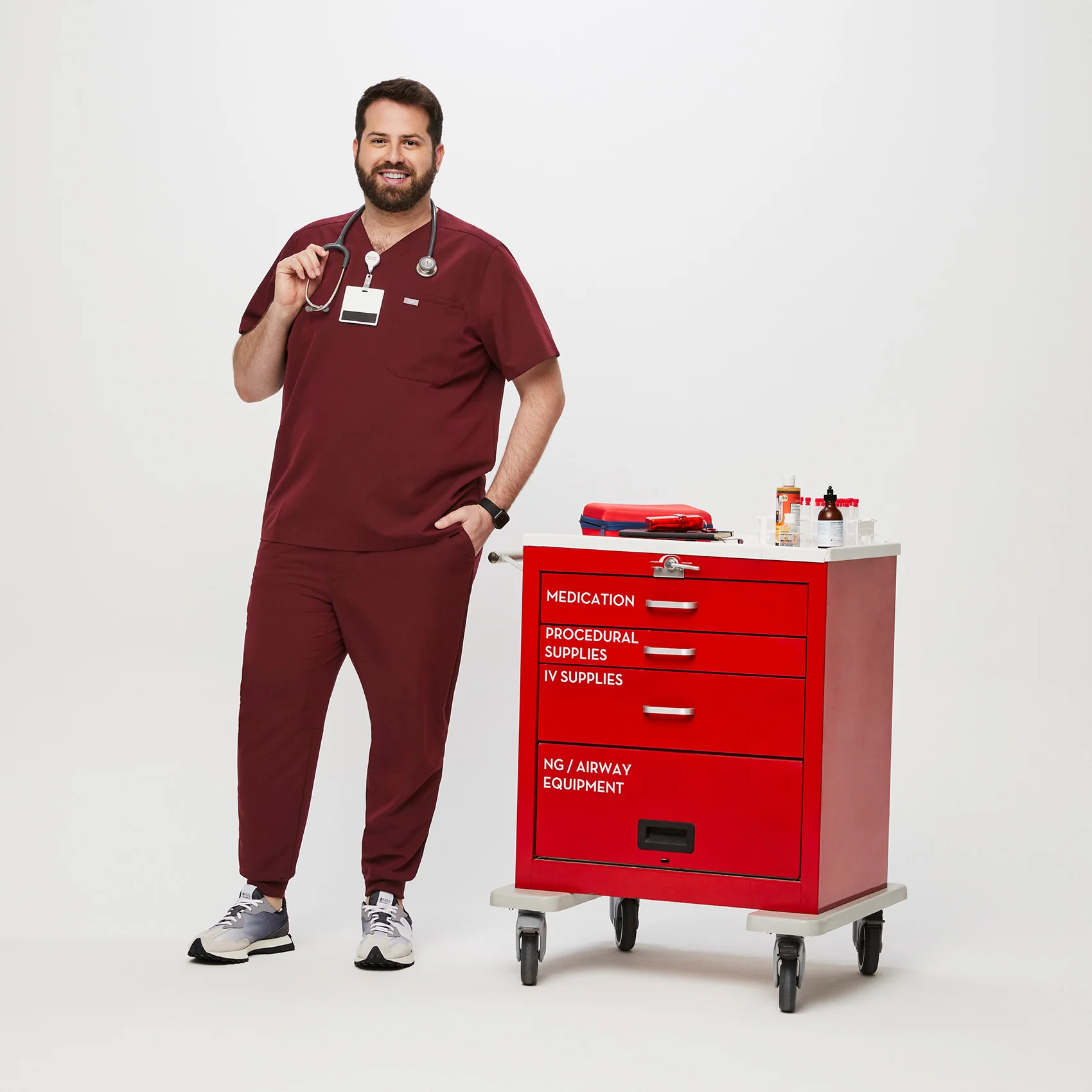 men's Burgundy Leon™- Three-Pocket Scrub Top (3XL - 6XL) - Image 2