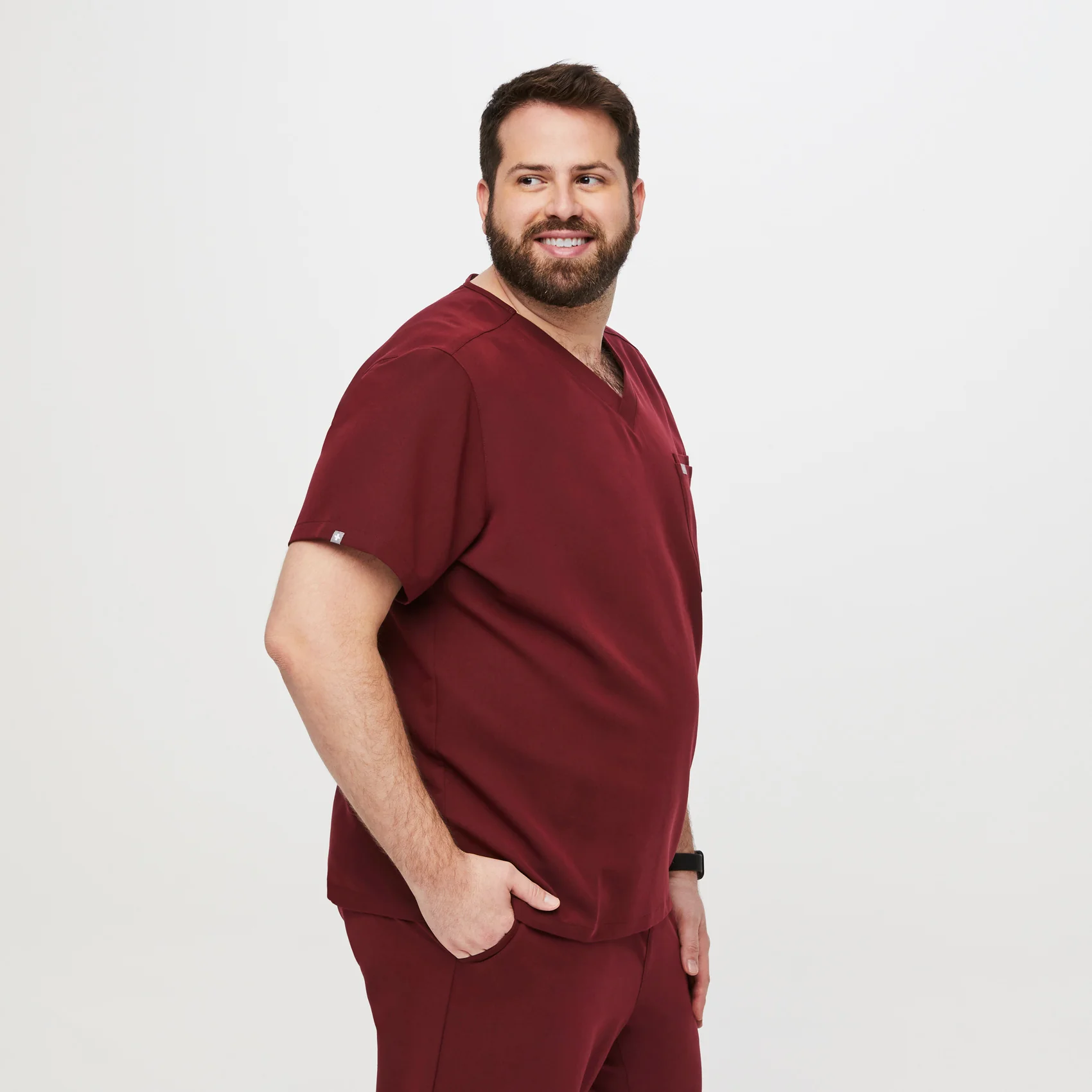 men's Burgundy Leon™- Three-Pocket Scrub Top (3XL - 6XL) - Image 4