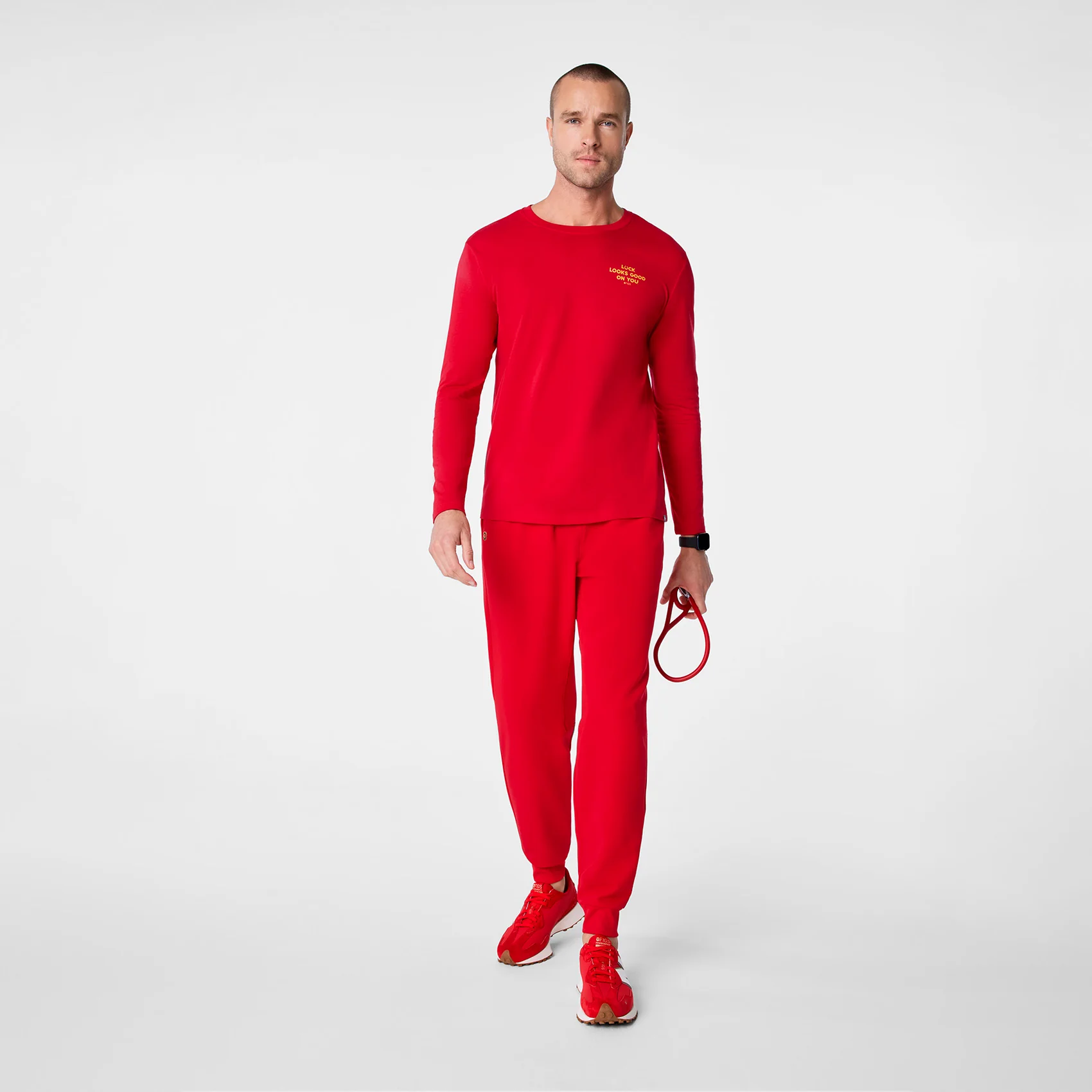 men's Pop Red Luck Looks Good On You Supersoft - Longsleeve Underscrub - Image 3