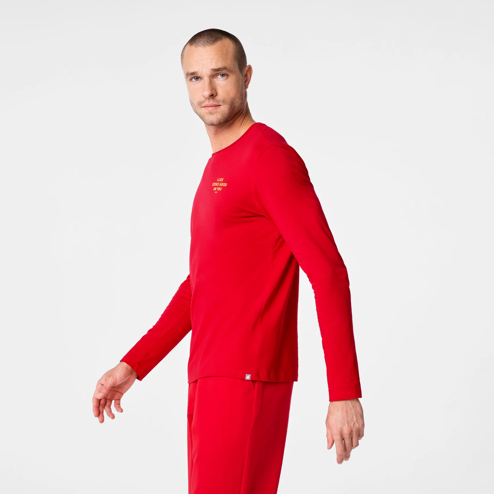 men's Pop Red Luck Looks Good On You Supersoft - Longsleeve Underscrub - Image 4