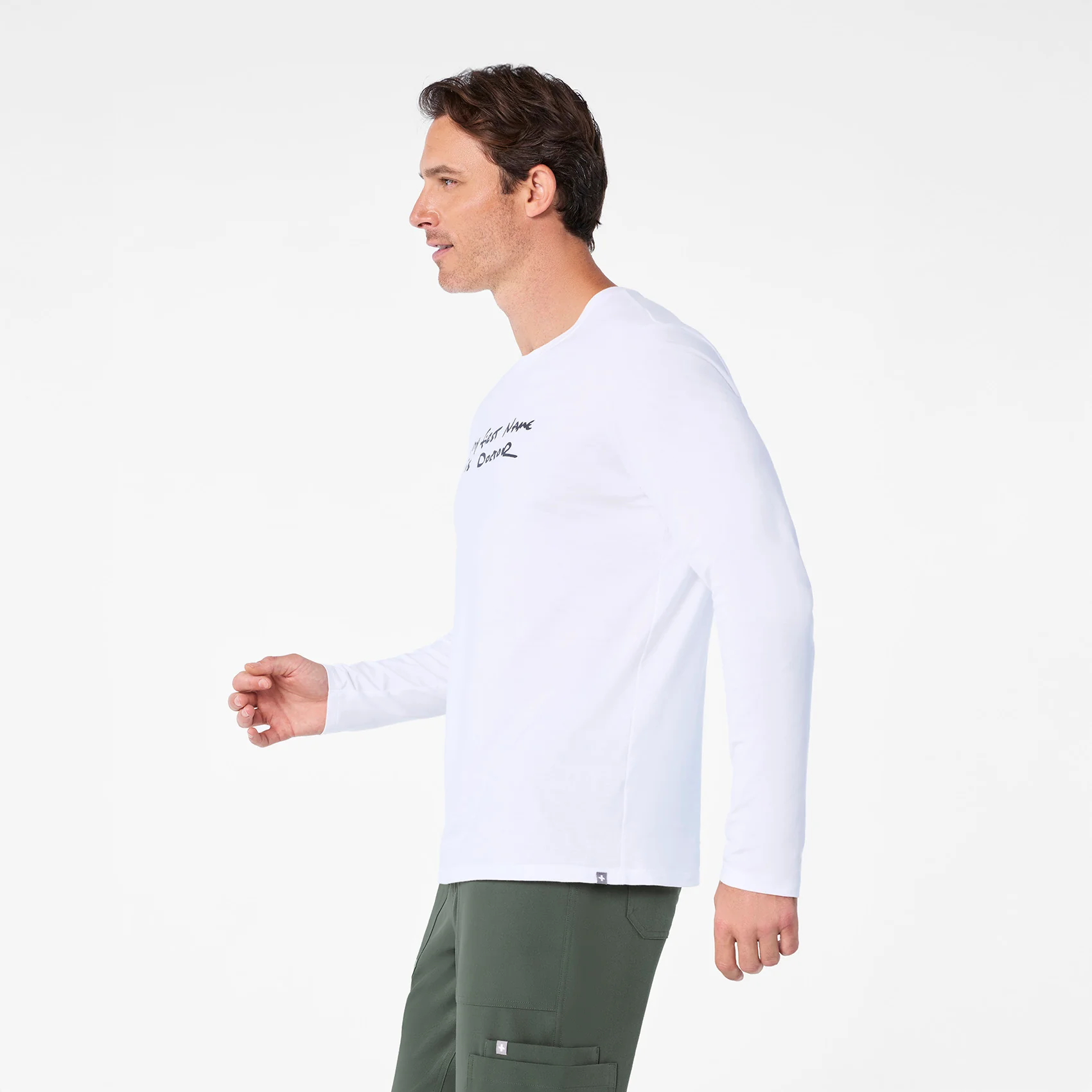 men's Optic White My First Name is Doctor Supersoft - Longsleeve Underscrub - Image 3