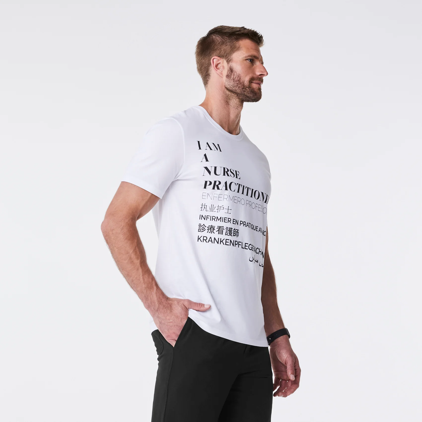 men's White Nurse Practitioner Supersoft - Shortsleeve Underscrub - Image 3