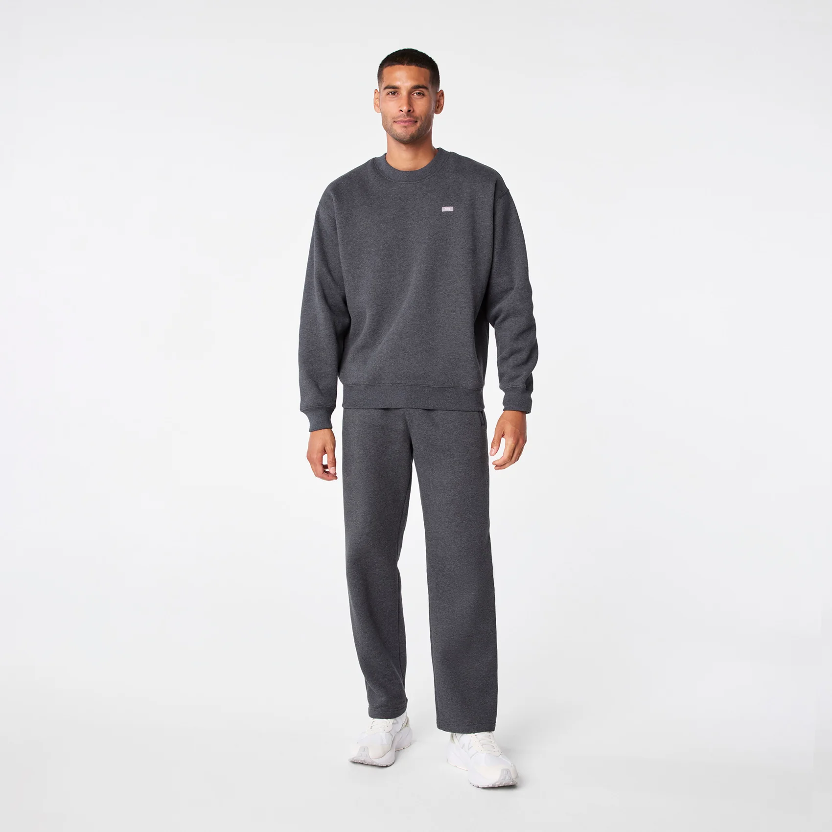 men's Charcoal Heather Grey Off-Shift Relaxed - Crewneck Sweatshirt™ - Image 2