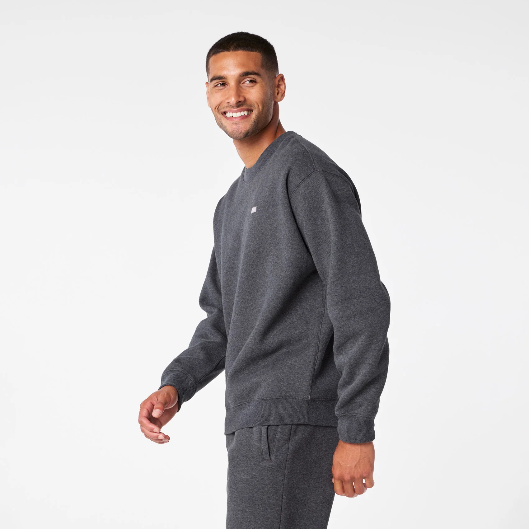 men's Charcoal Heather Grey Off-Shift Relaxed - Crewneck Sweatshirt™ - Image 3