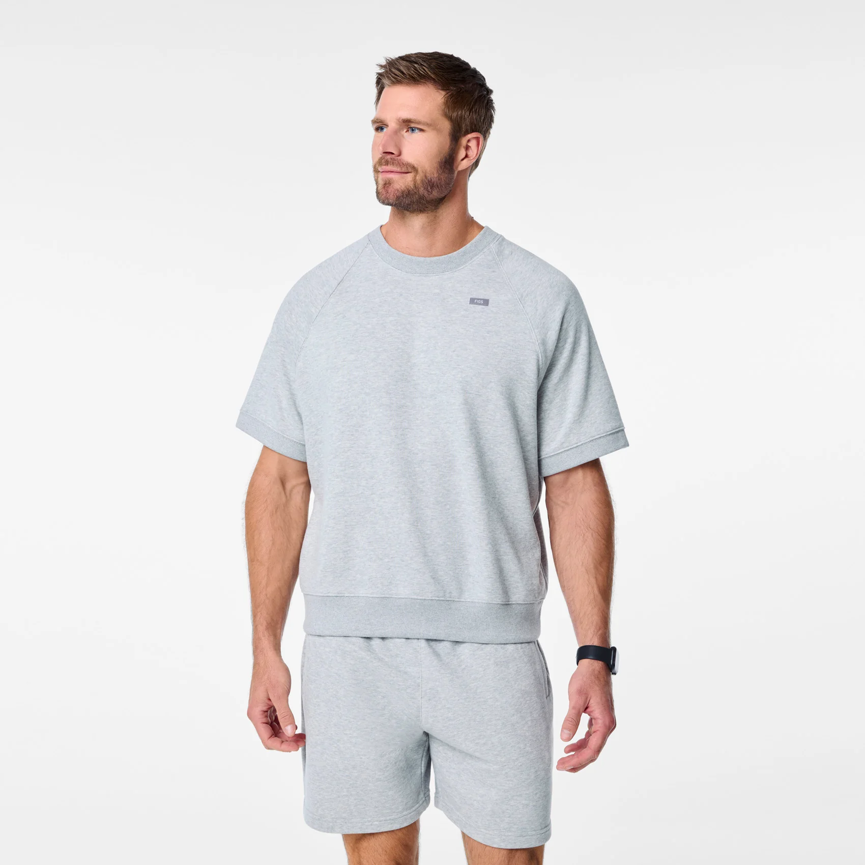men's Heather Grey Off-Shift - Shortsleeve Sweatshirt™
