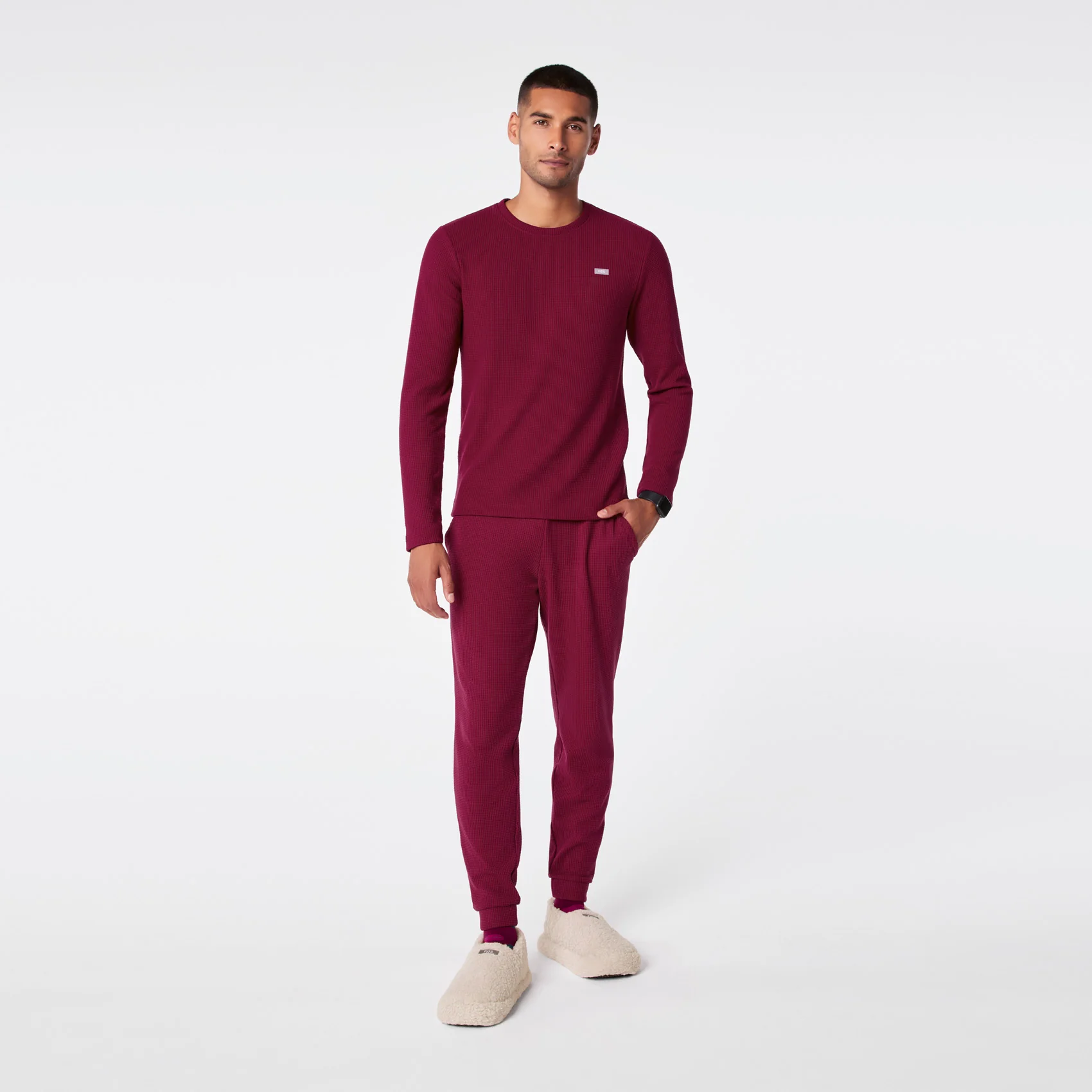 men's Deep Cranberry Off-Shift Waffle - Longsleeve Top™ - Image 2