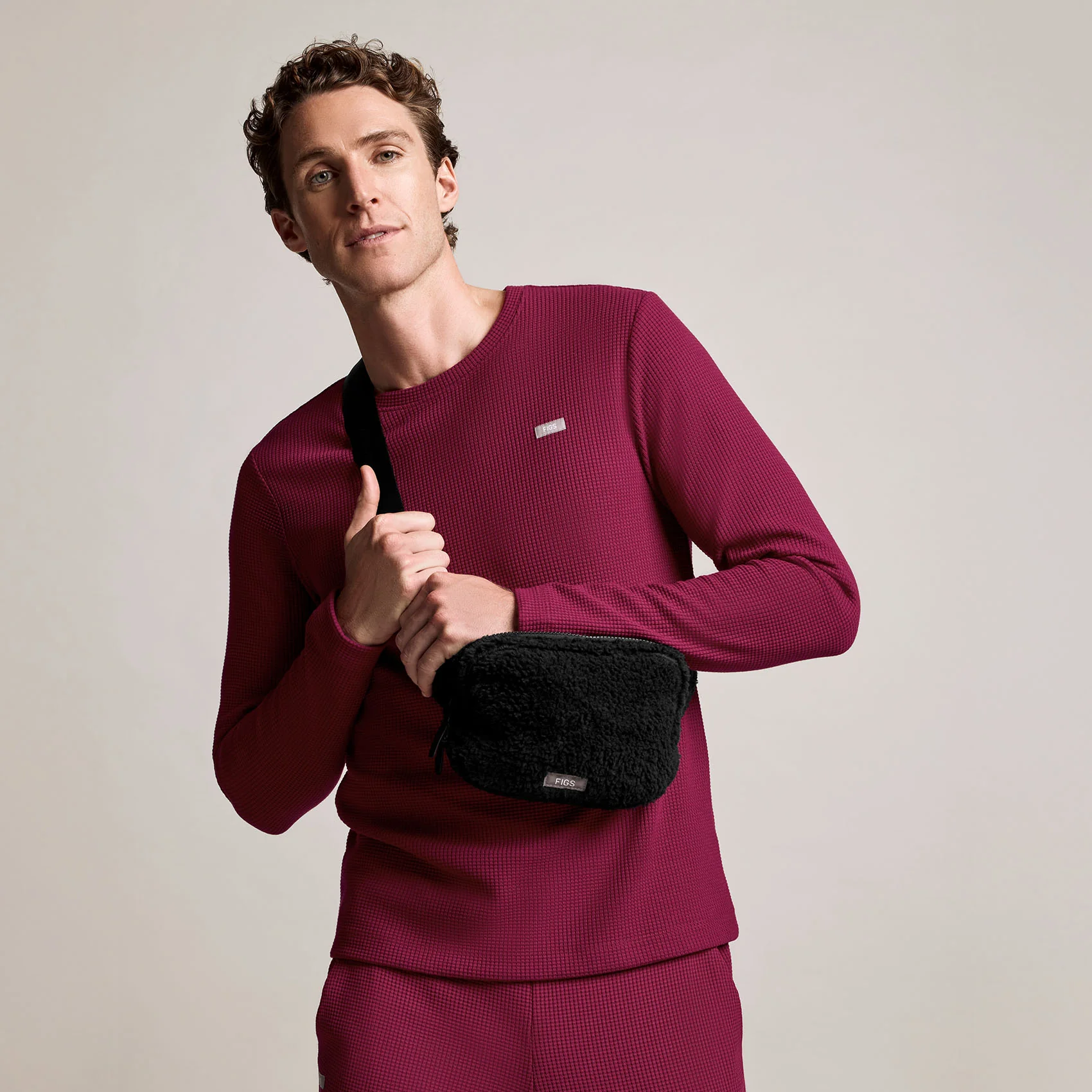 men's Deep Cranberry Off-Shift Waffle - Longsleeve Top™ - Image 7