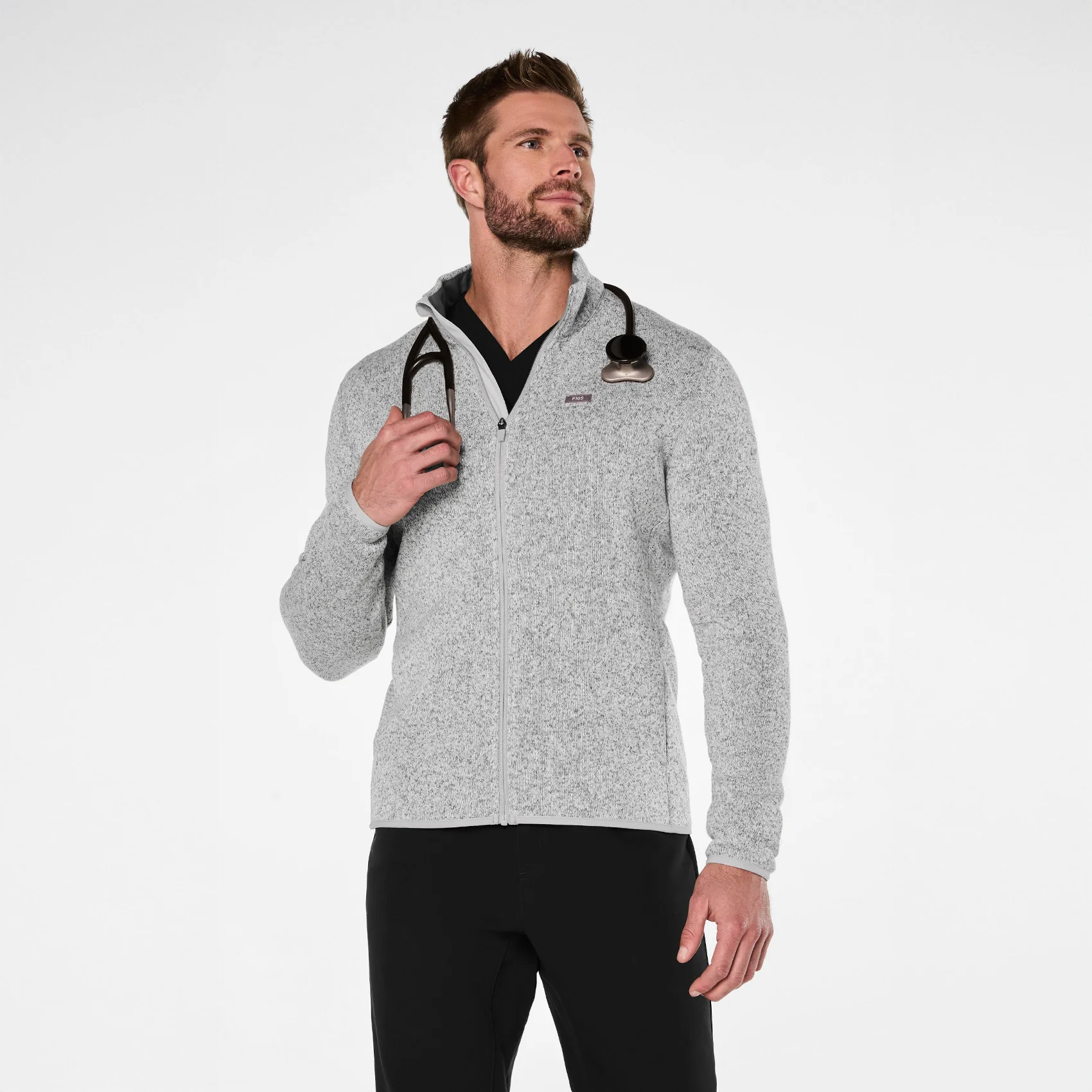 men's Heather Light Grey On-Shift Two-Pocket - Sweater Knit Jacket™