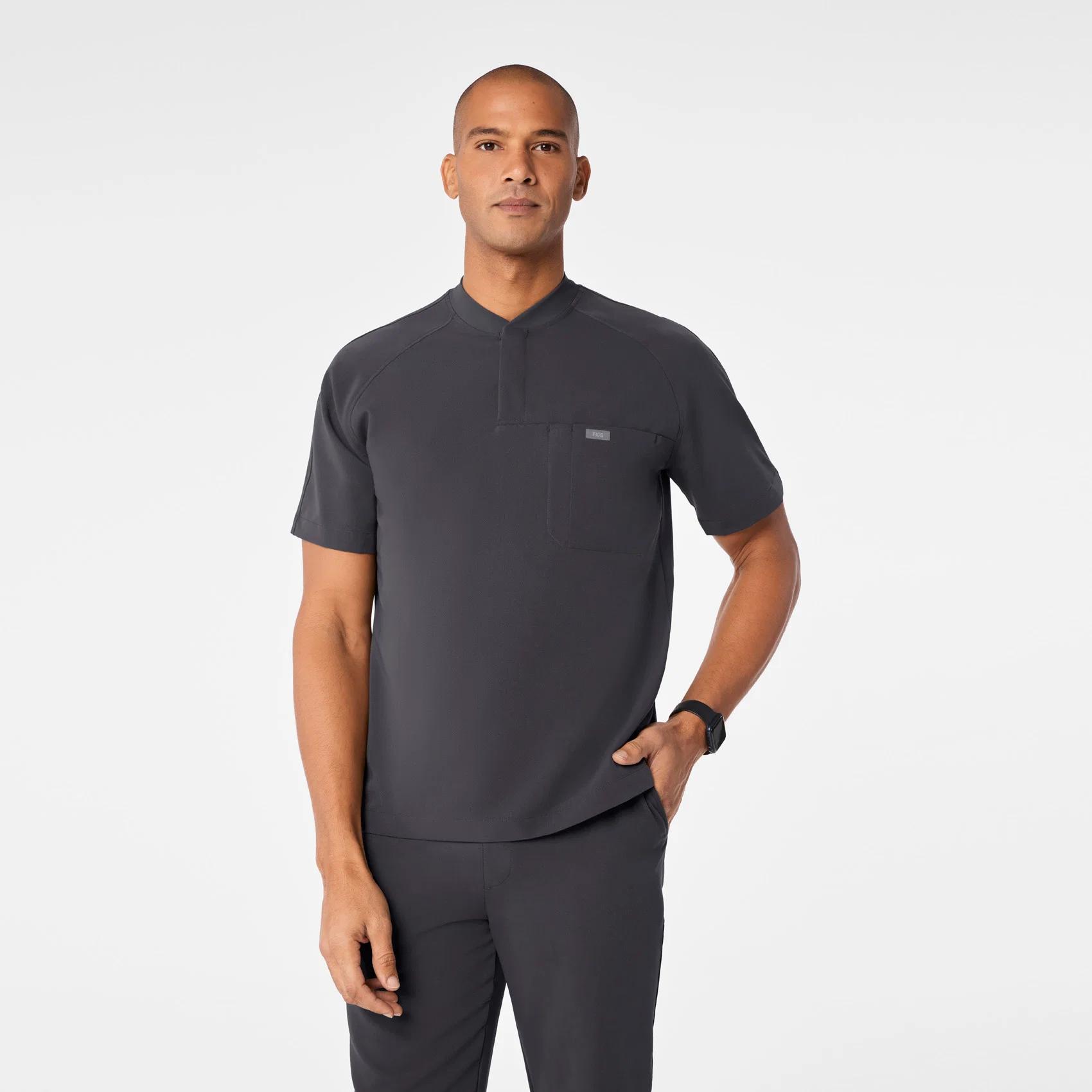 men's Charcoal Stratton Henley - Shortsleeve Scrub Top