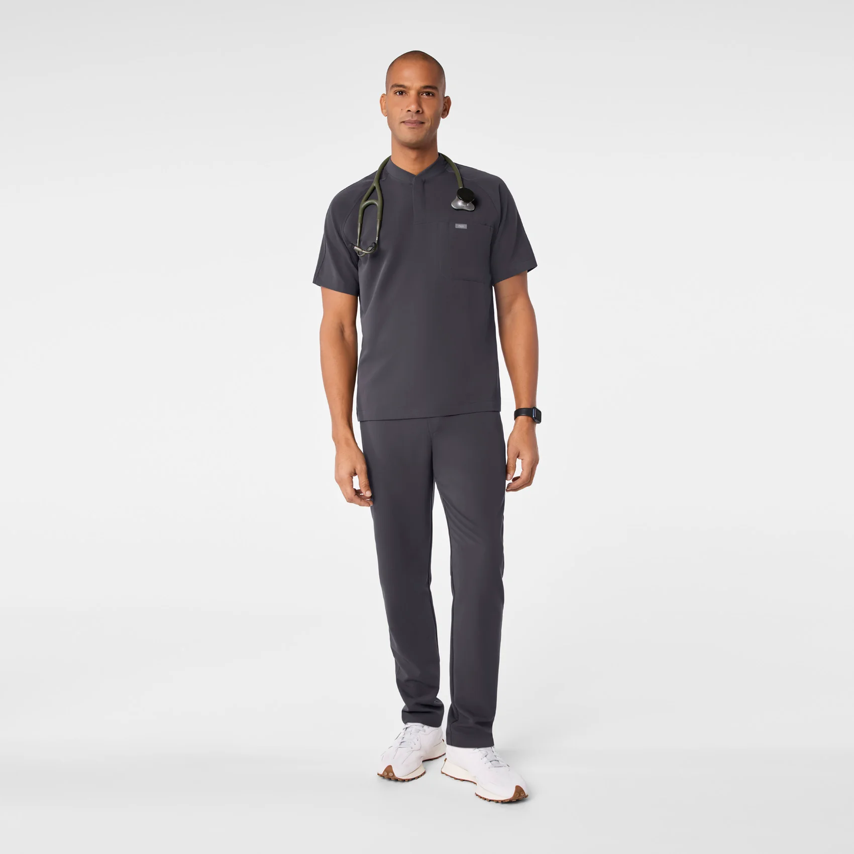 men's Charcoal Stratton Henley - Shortsleeve Scrub Top - Image 3