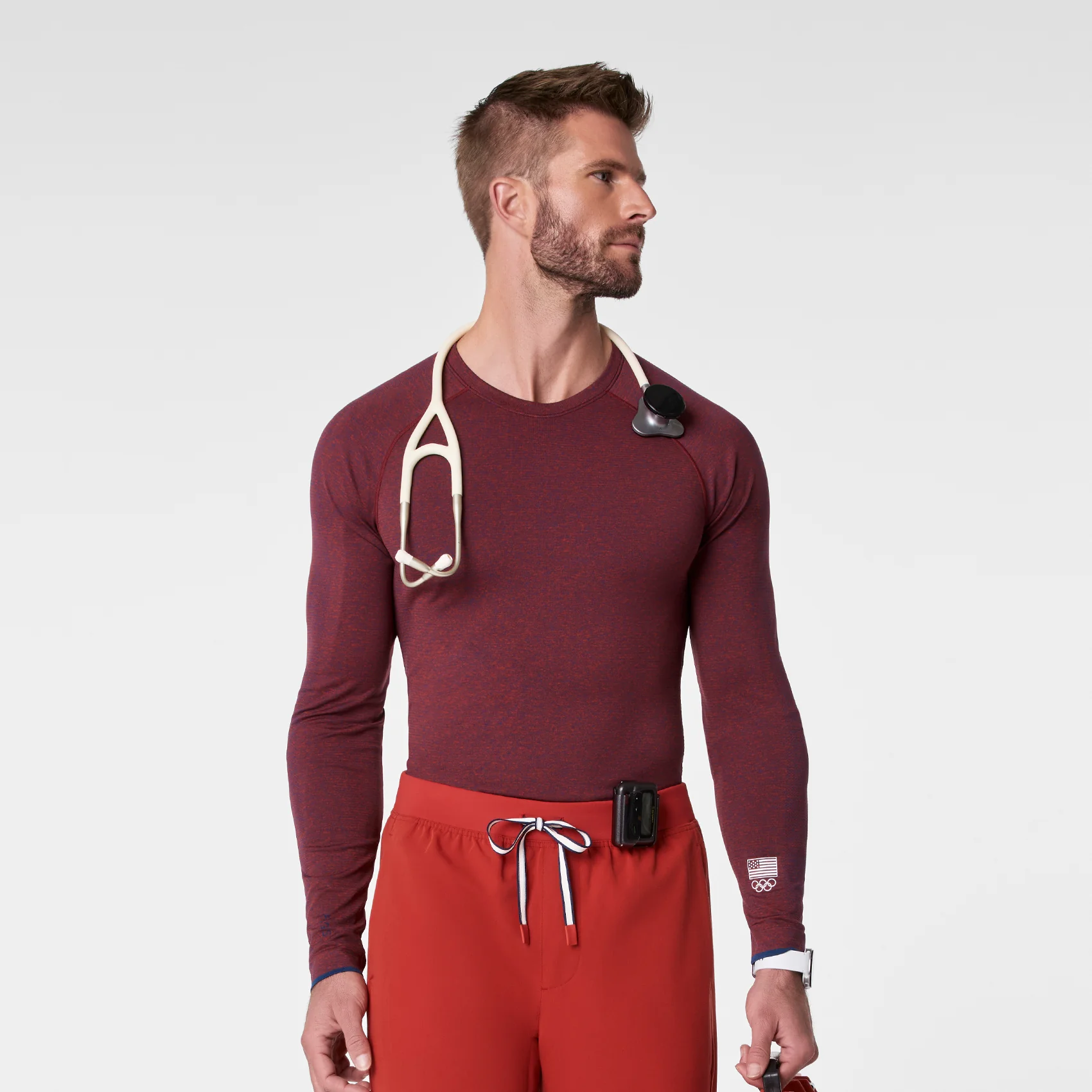 men's Team USA Red FIGS x Team USA Makato Seamless - Longsleeve Underscrub