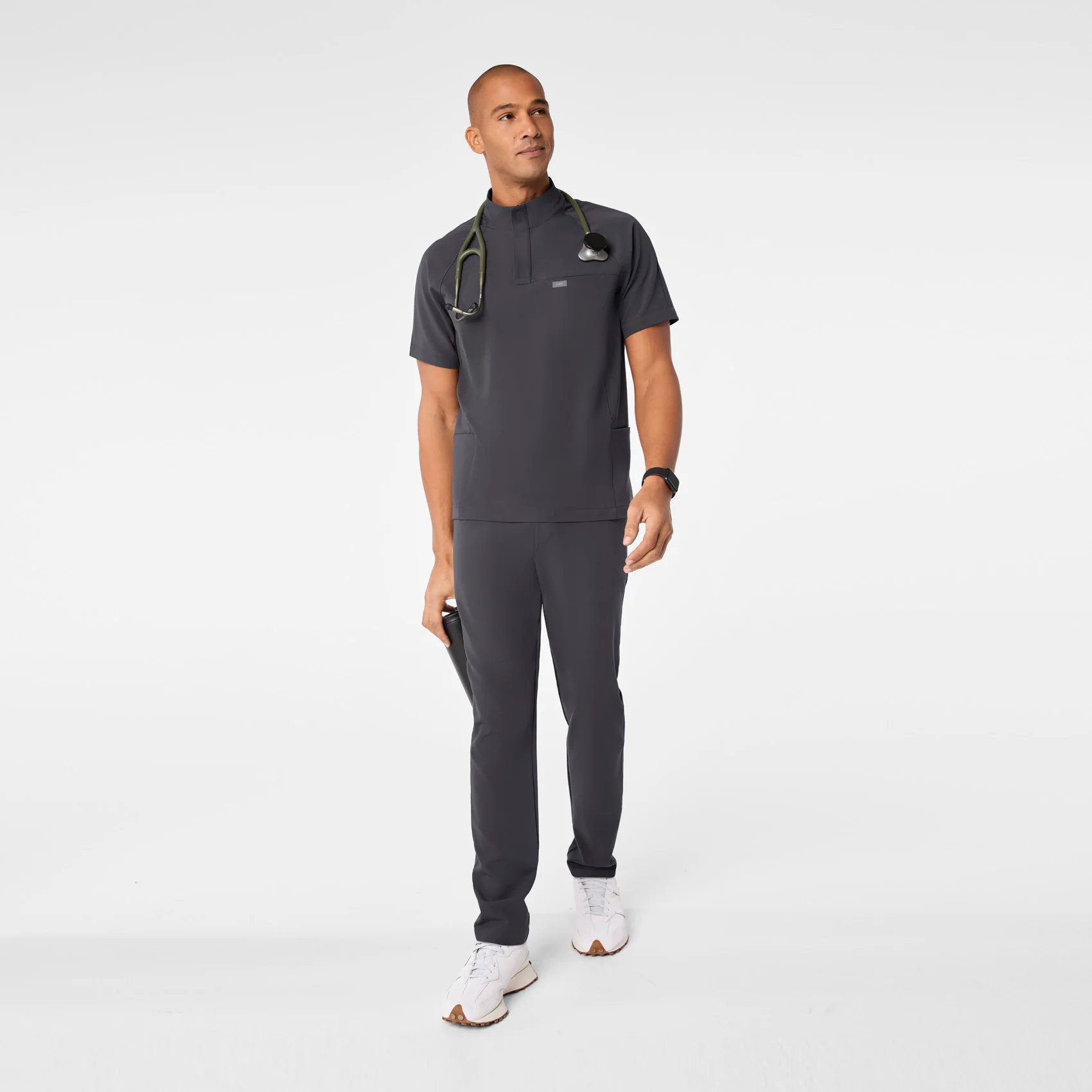 men's Charcoal Timmons - Mock Neck ¼ Zip Scrub Top - Image 3