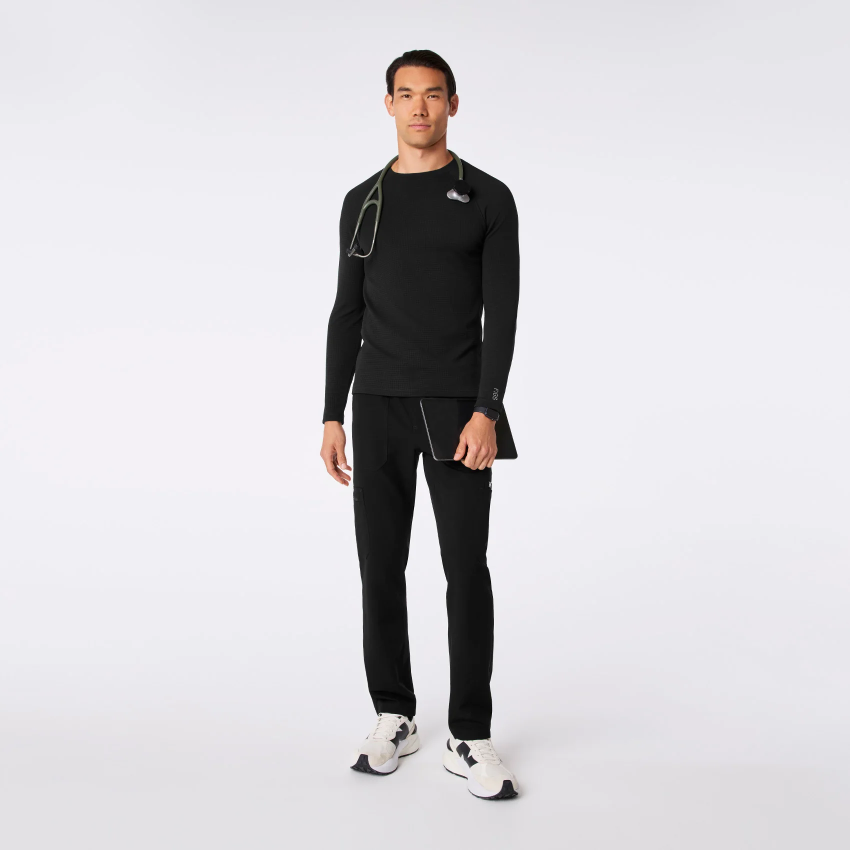 men's Black Waffle - Longsleeve Underscrub - Image 2