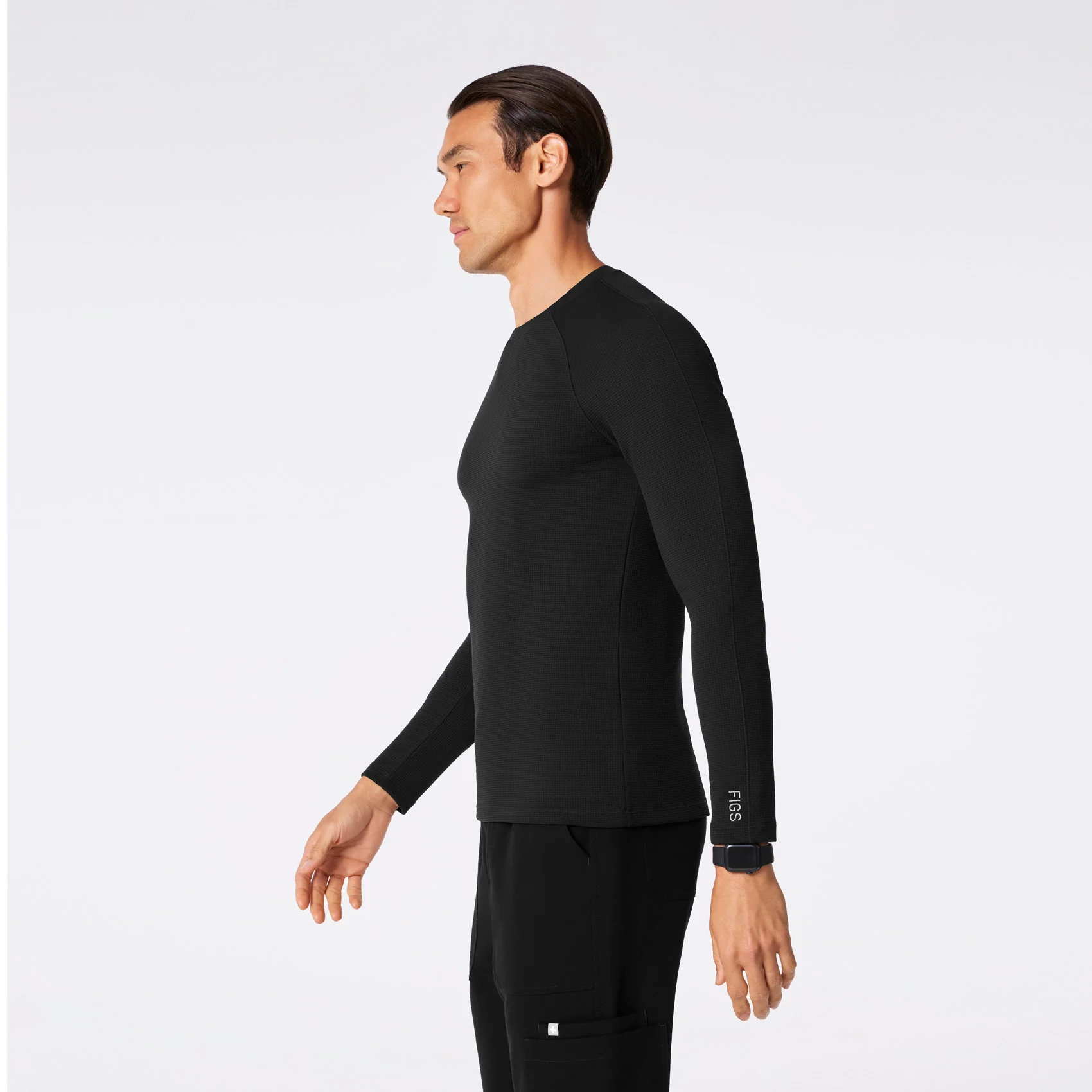 men's Black Waffle - Longsleeve Underscrub - Image 3