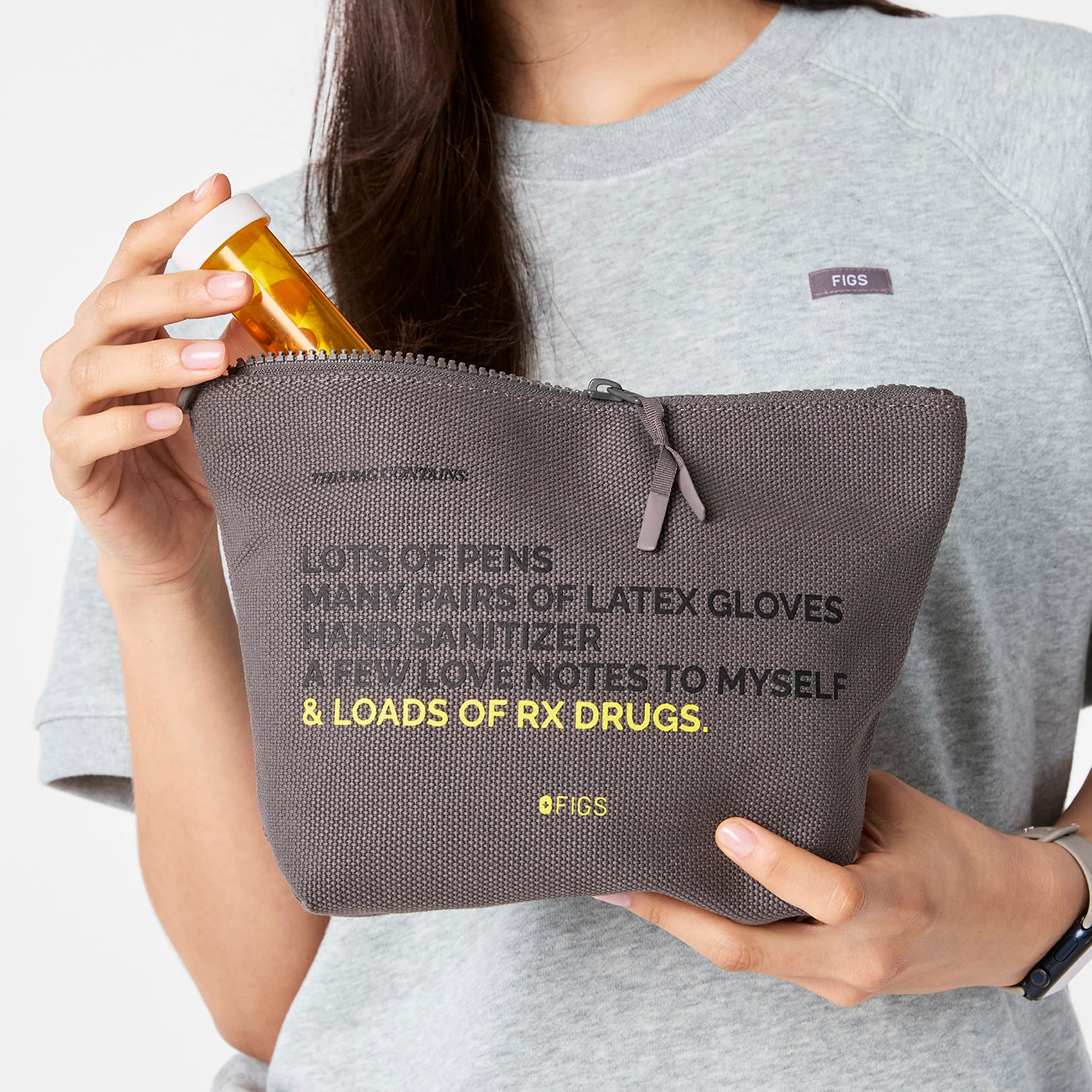 unisex Dark Gull Grey FIGS Canvas Pouch - Image 3