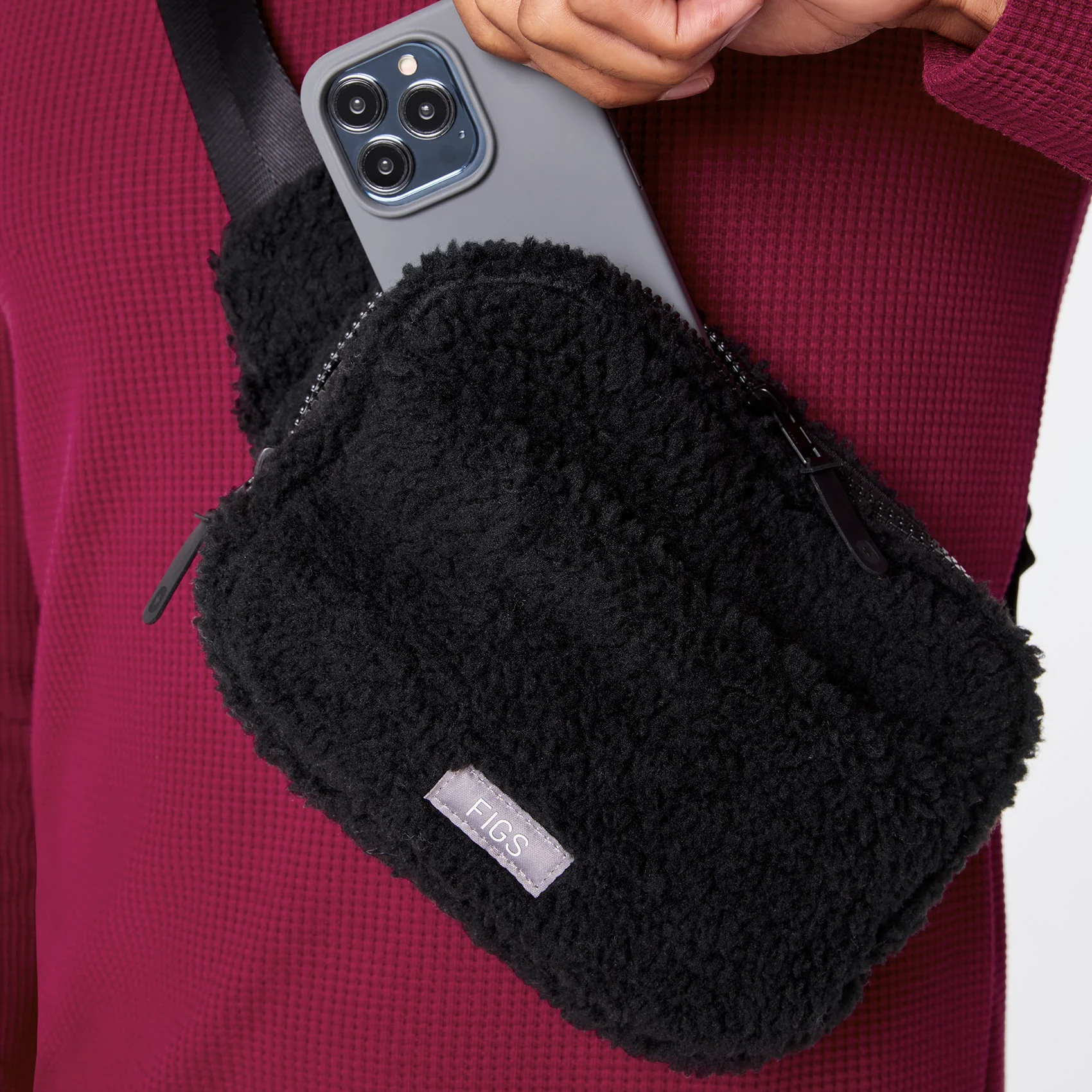 Black High Pile Belt Bag - Image 6