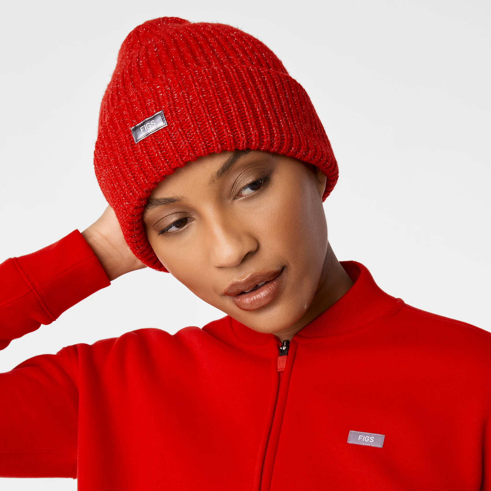 Winning Red Shimmer FIGS Logo Beanie - Image 3