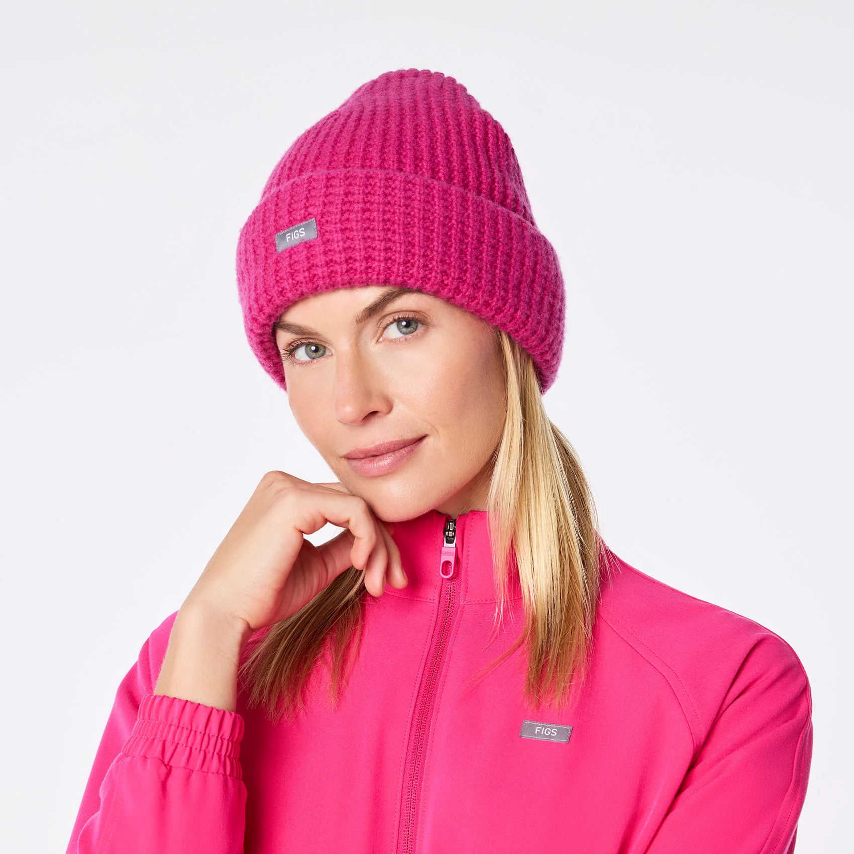 Shocking Pink Waffle Beanie - Image 3