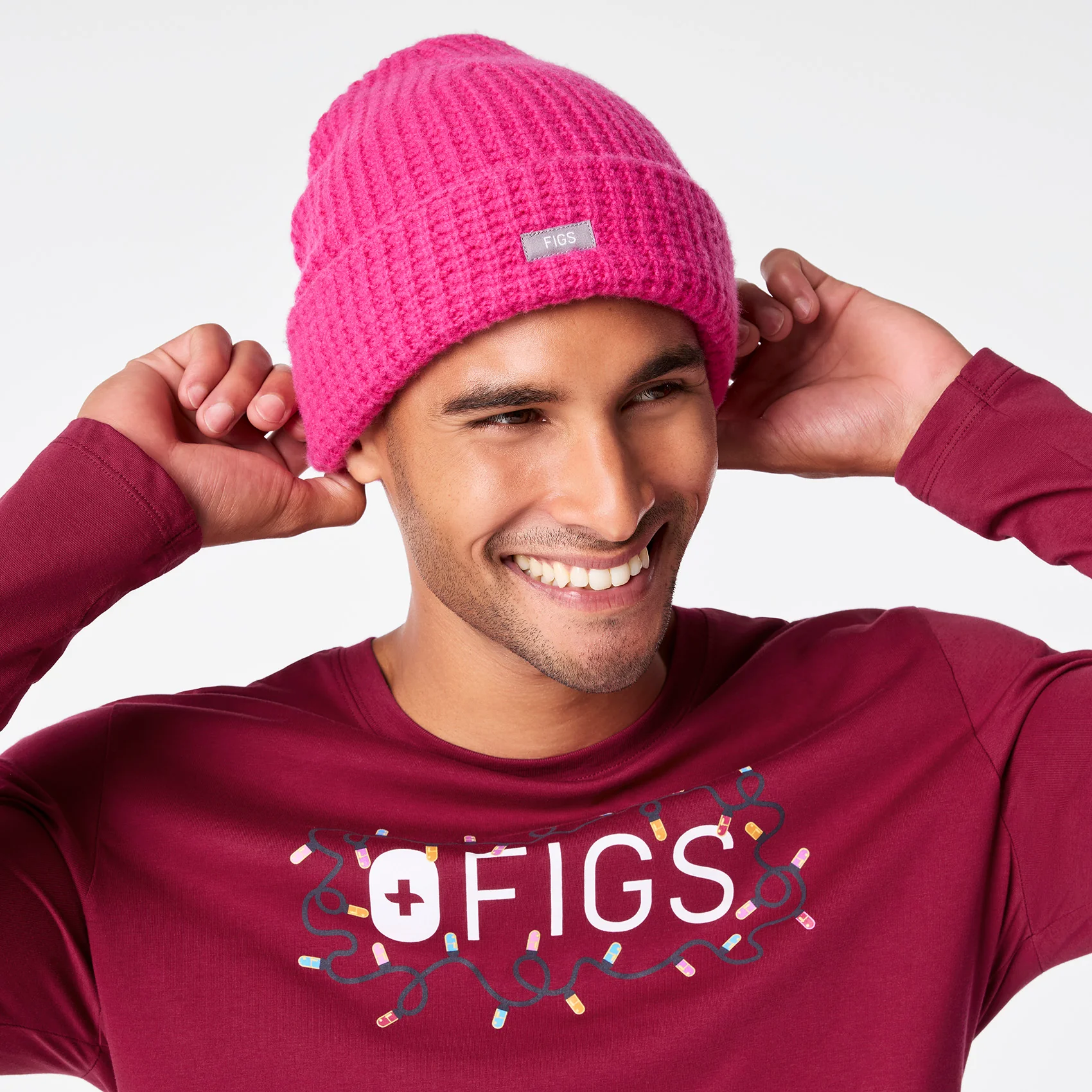Shocking Pink Waffle Beanie - Image 4
