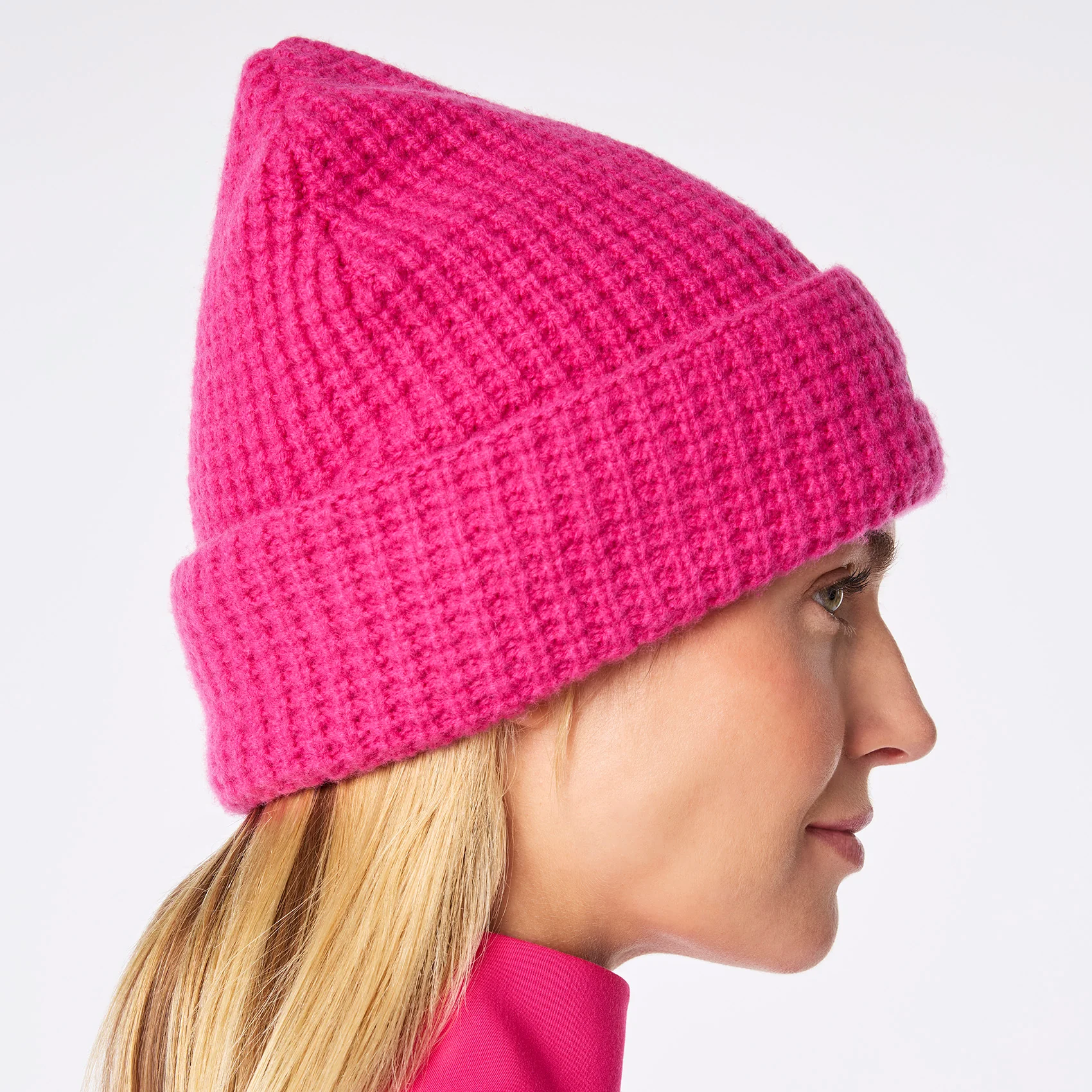 Shocking Pink Waffle Beanie - Image 5