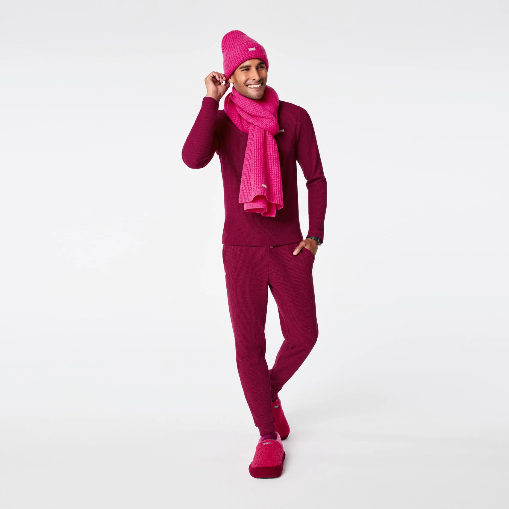 Shocking Pink Waffle Beanie - Image 9