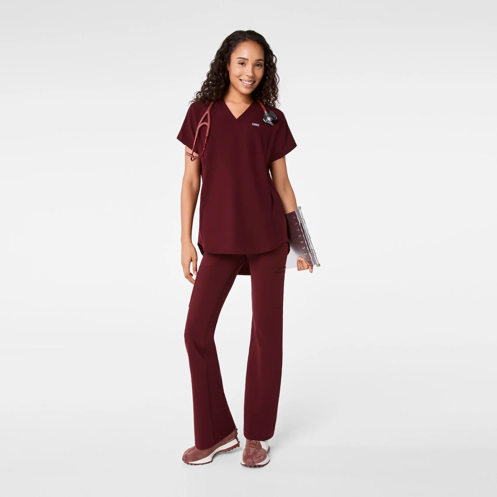 women's Burgundy Addison Oversized Tunic - Scrub Top - Image 2