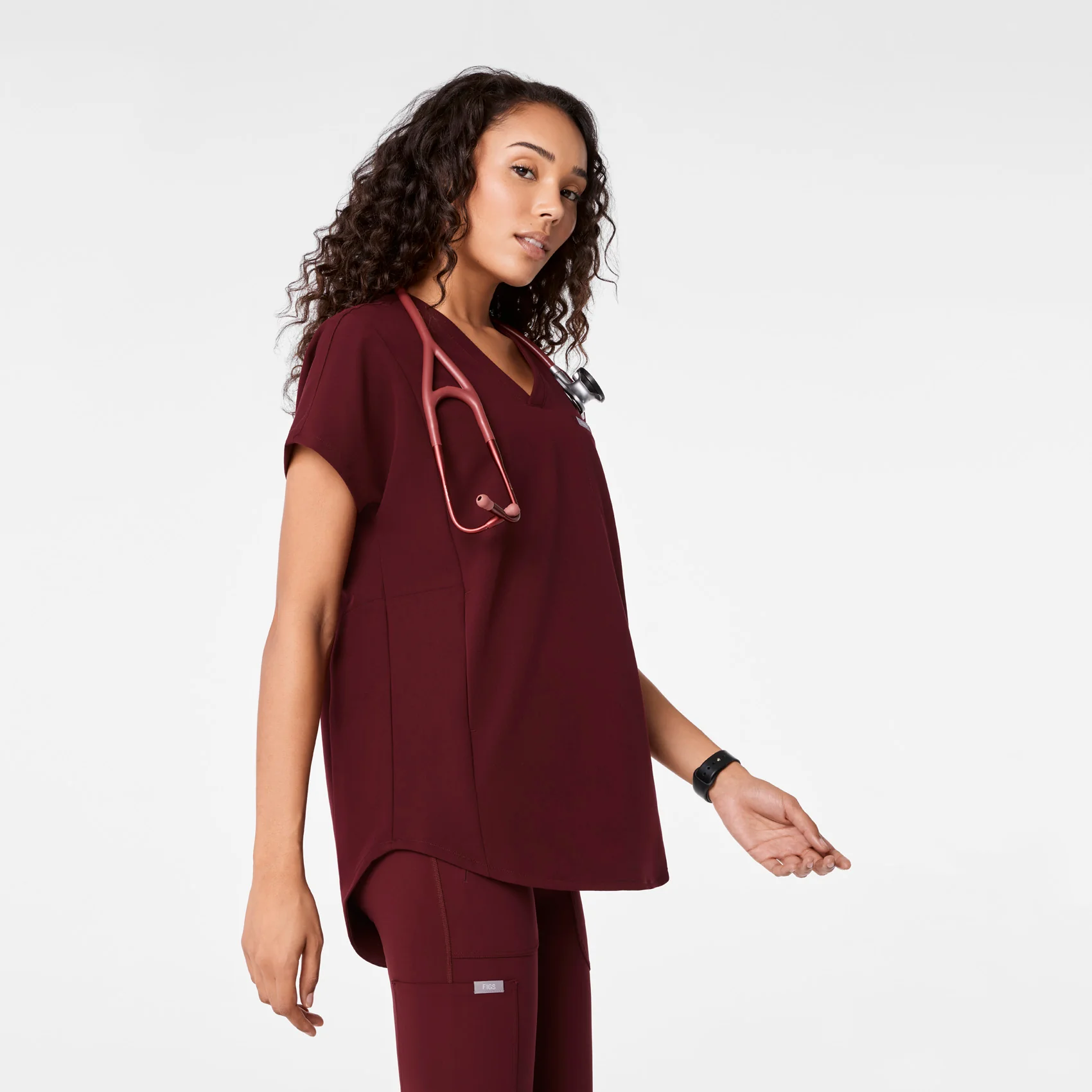 women's Burgundy Addison Oversized Tunic - Scrub Top - Image 3